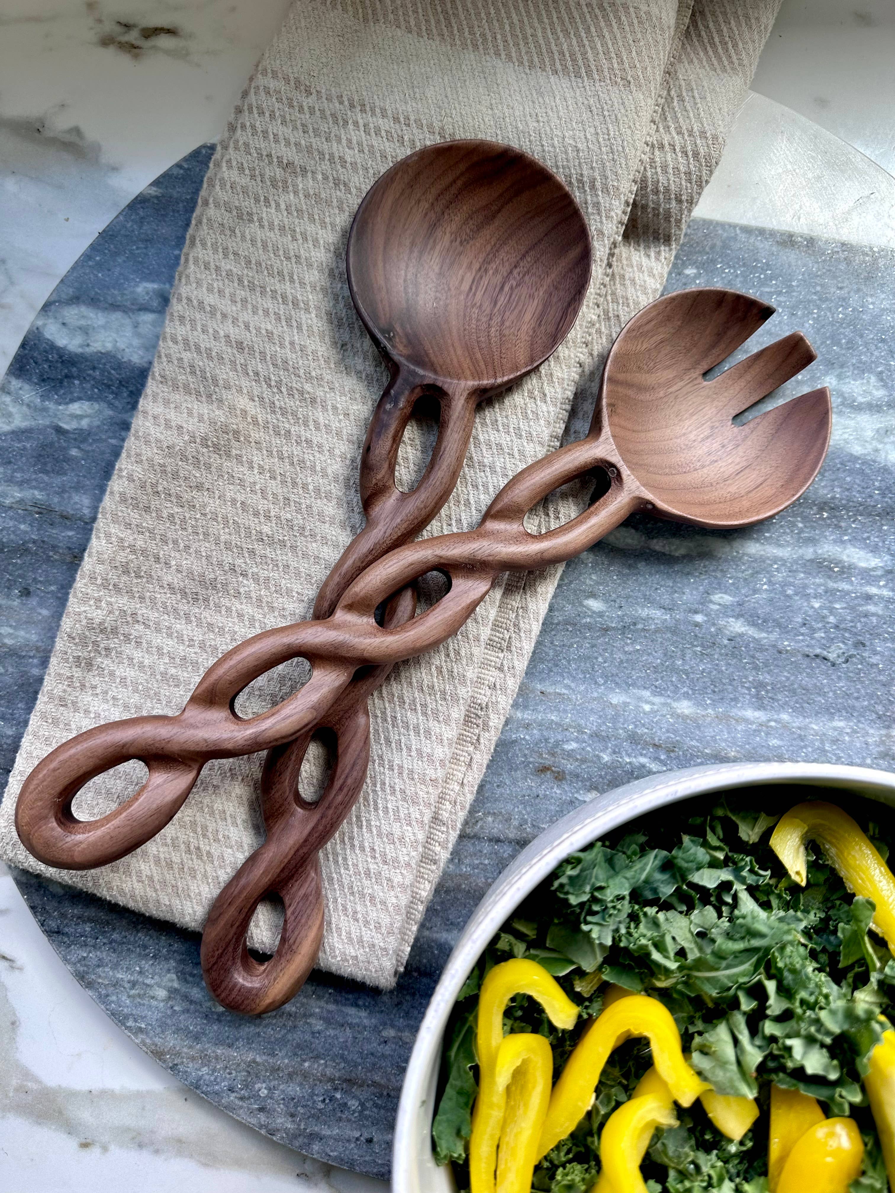 Walnut Wood Salad Server Set: Handmade Serving Tongs