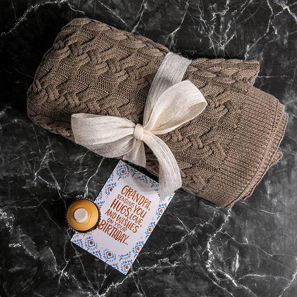 Double Cable Organic Cotton Throw Blanket Dark brown
