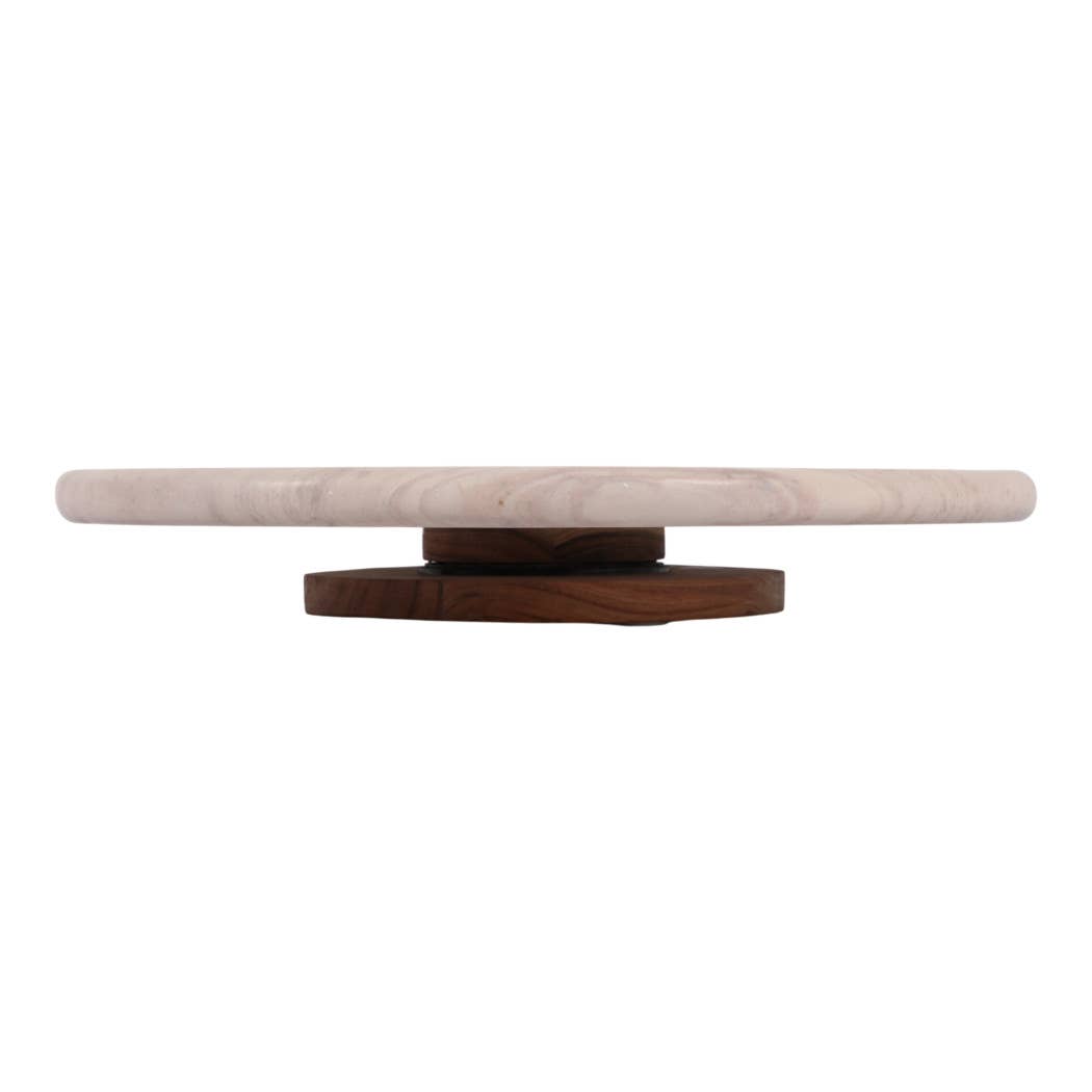 Decorative Tray - Ivory Wood Marble Round Lazy Susan, 16 in.