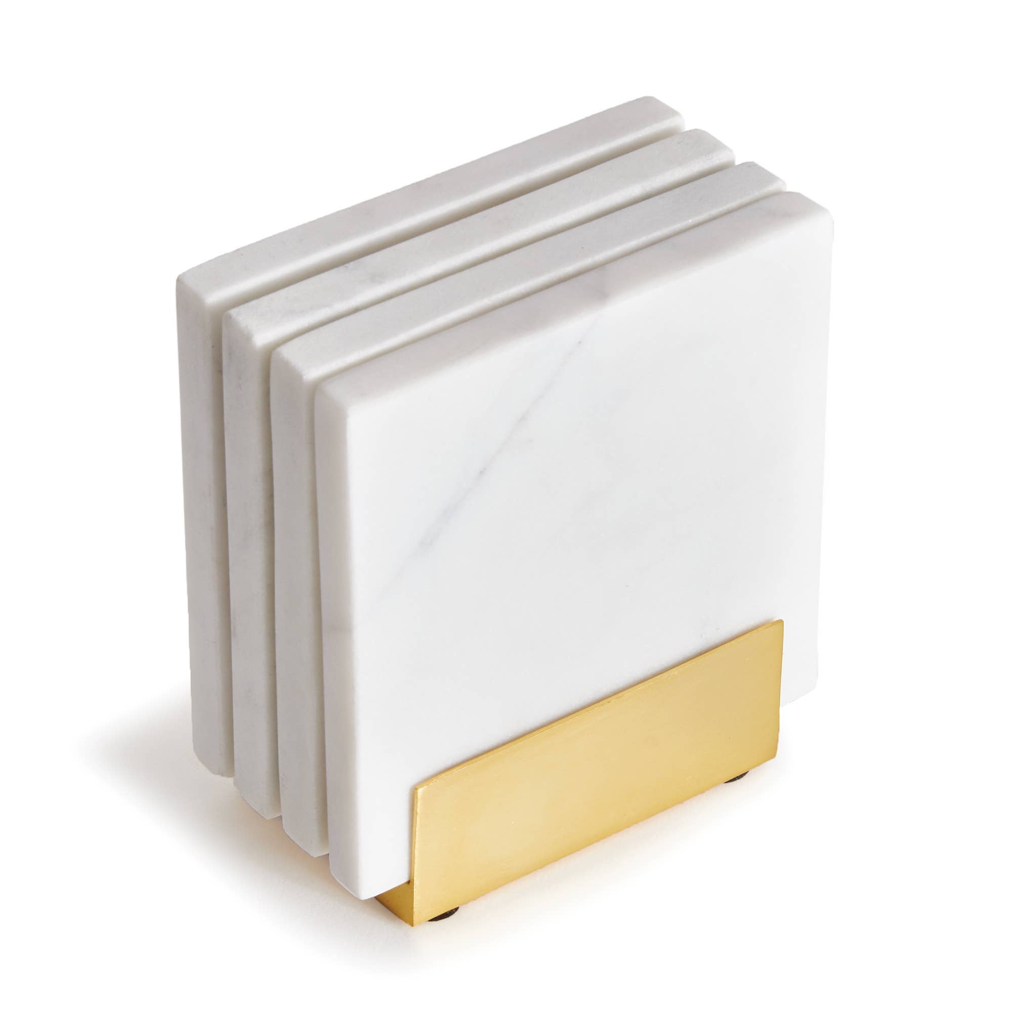 Brooklyn Marble Coasters with Brass Holder - Set of 4