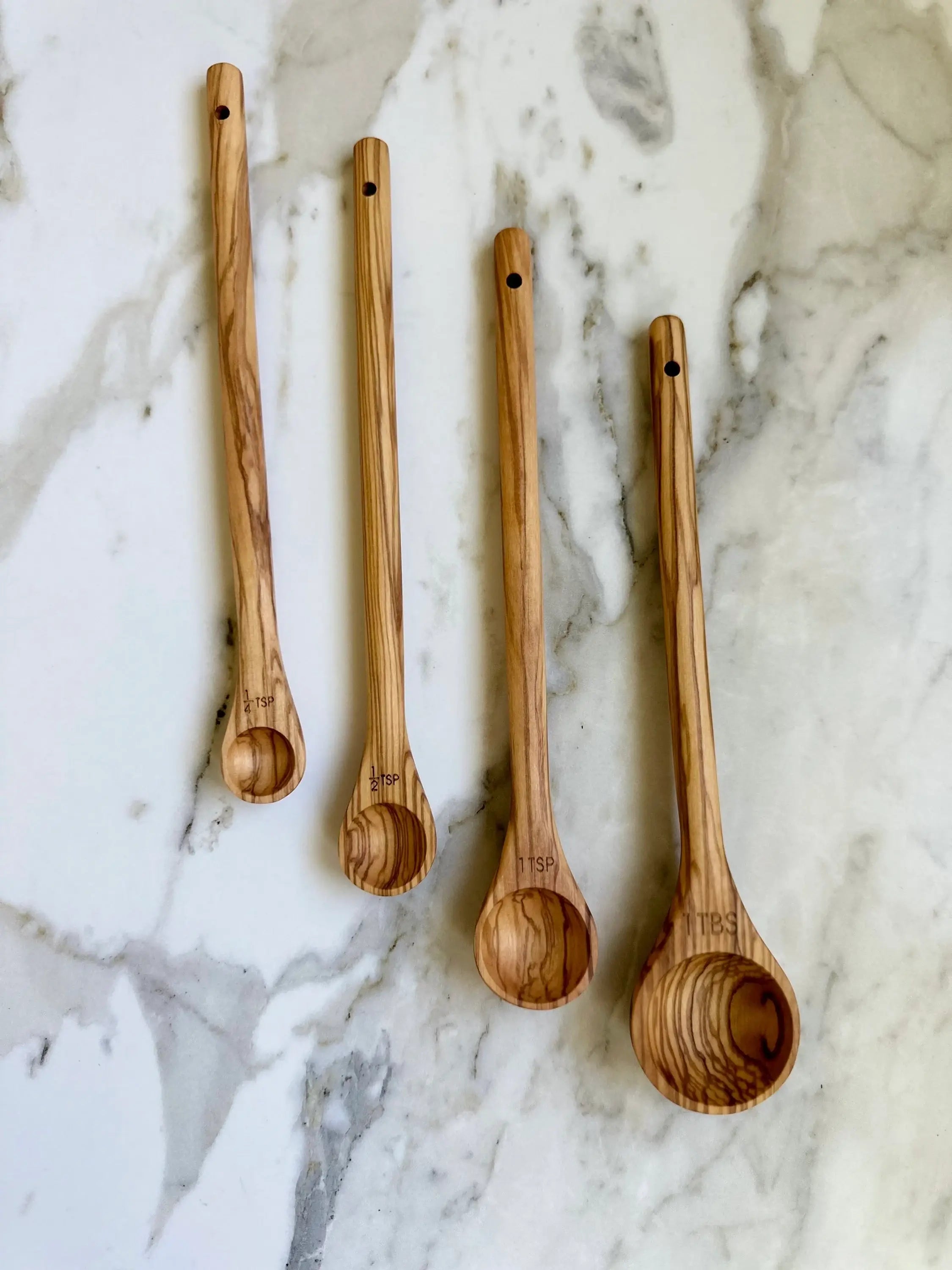 Olive Wood Long Handle Measuring Spoons - Set of 4