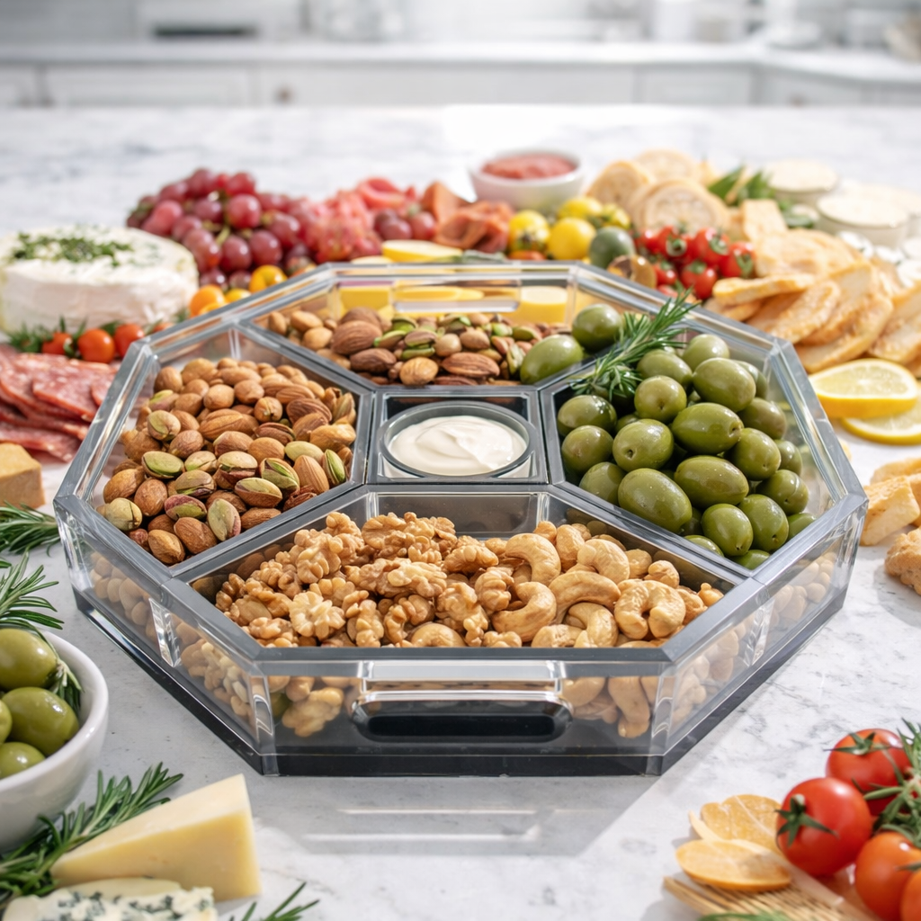 Acrylic Entertainer Tray, Social Serving, Clear/Black