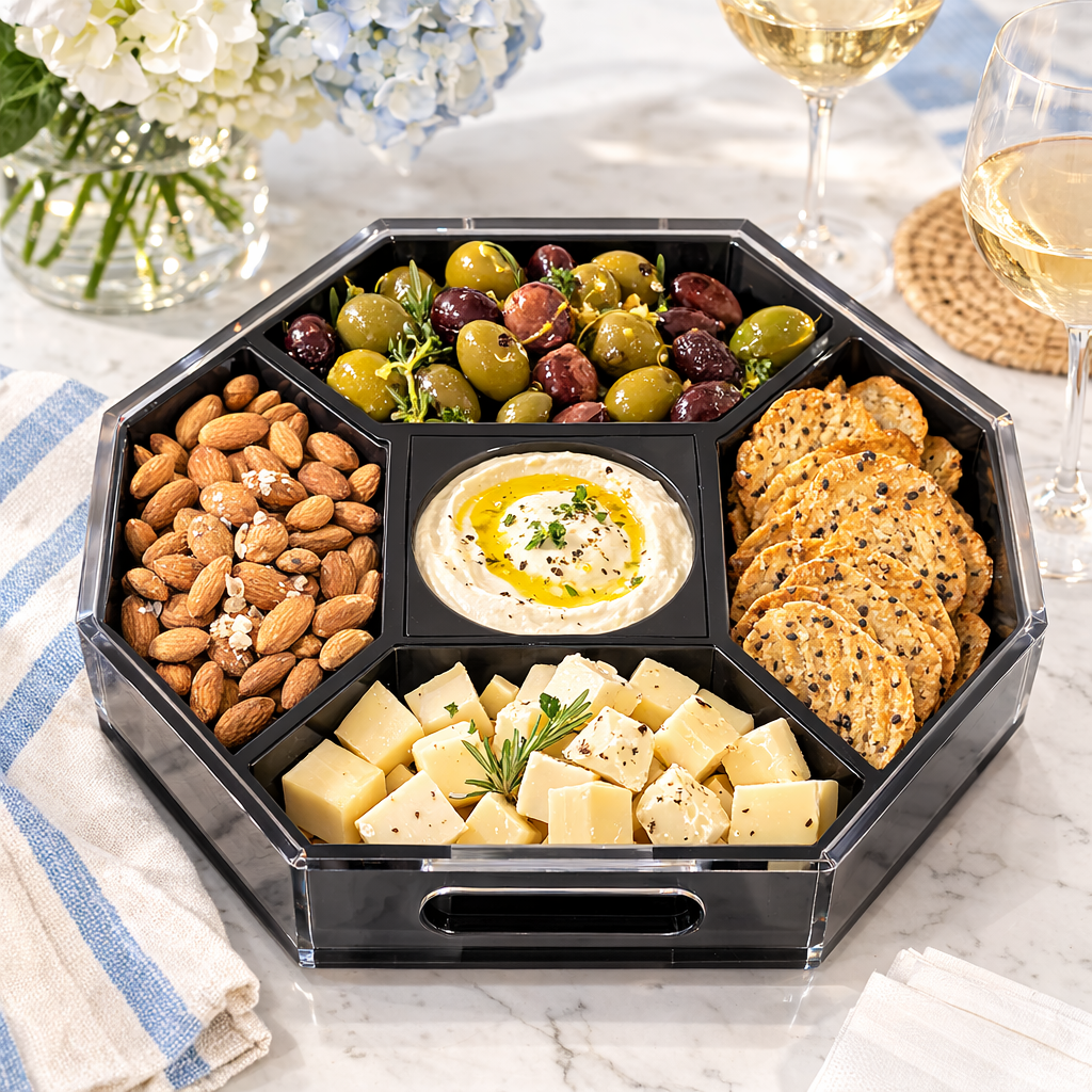 Acrylic Entertainer Tray, Social Serving, Clear/Black
