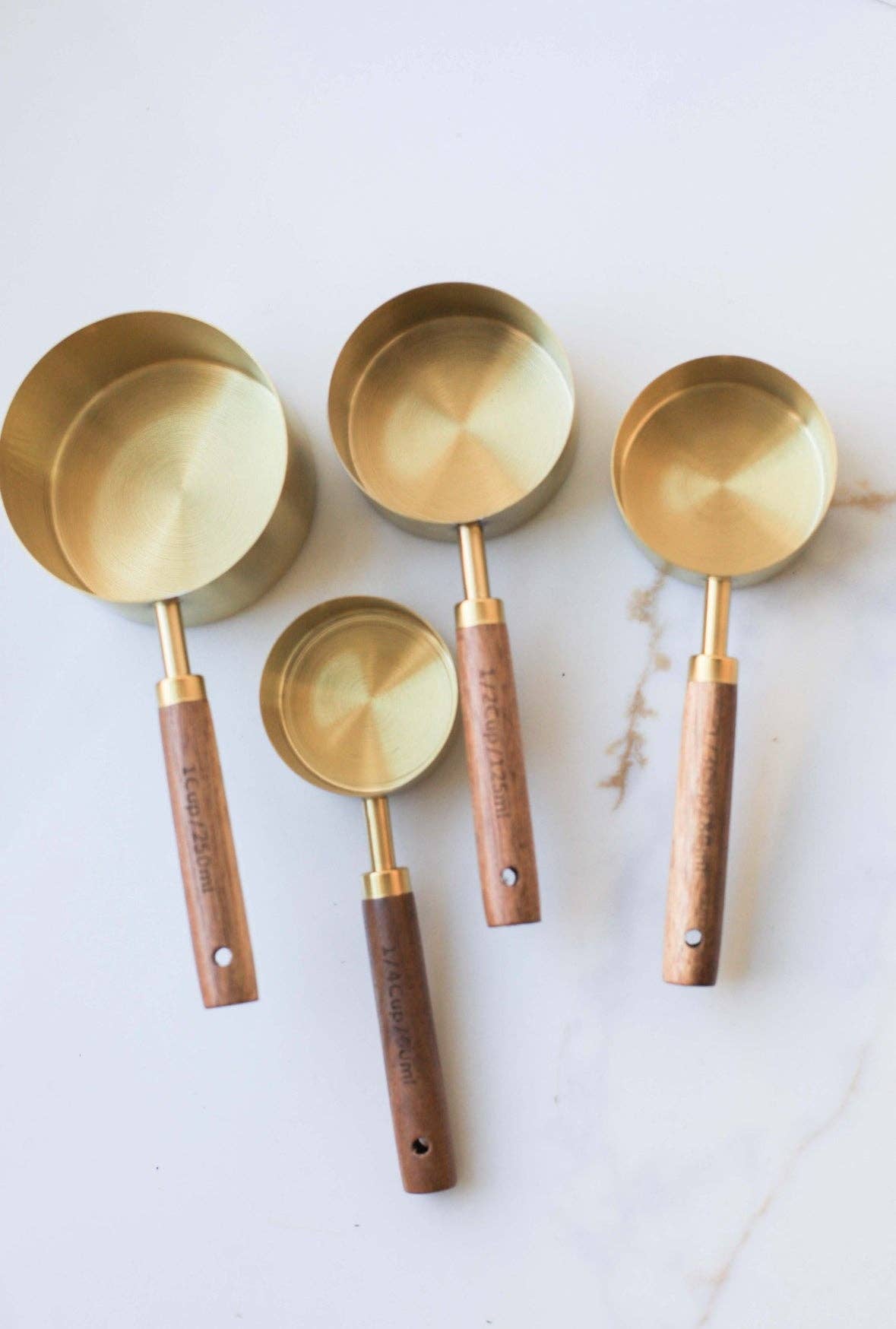 Gold & Walnut Wood Measuring Cups Set - 4-Piece Kitchen Essential