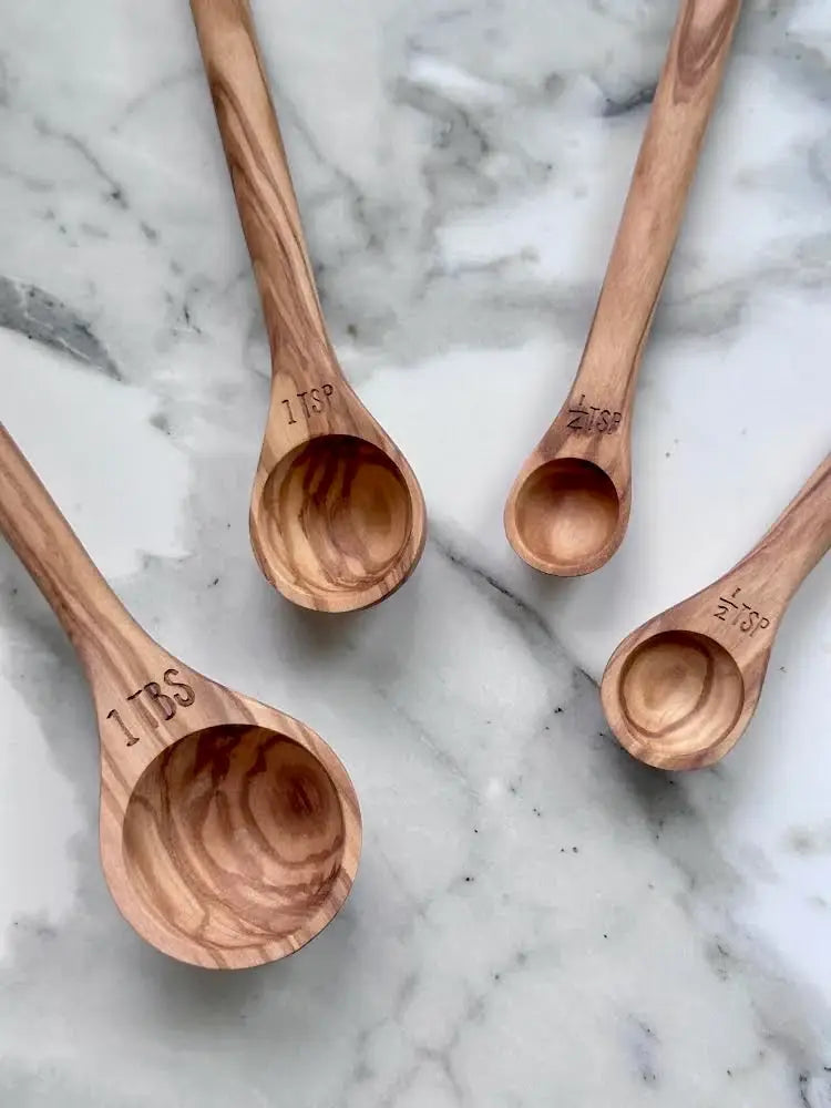 Olive Wood Long Handle Measuring Spoons - Set of 4
