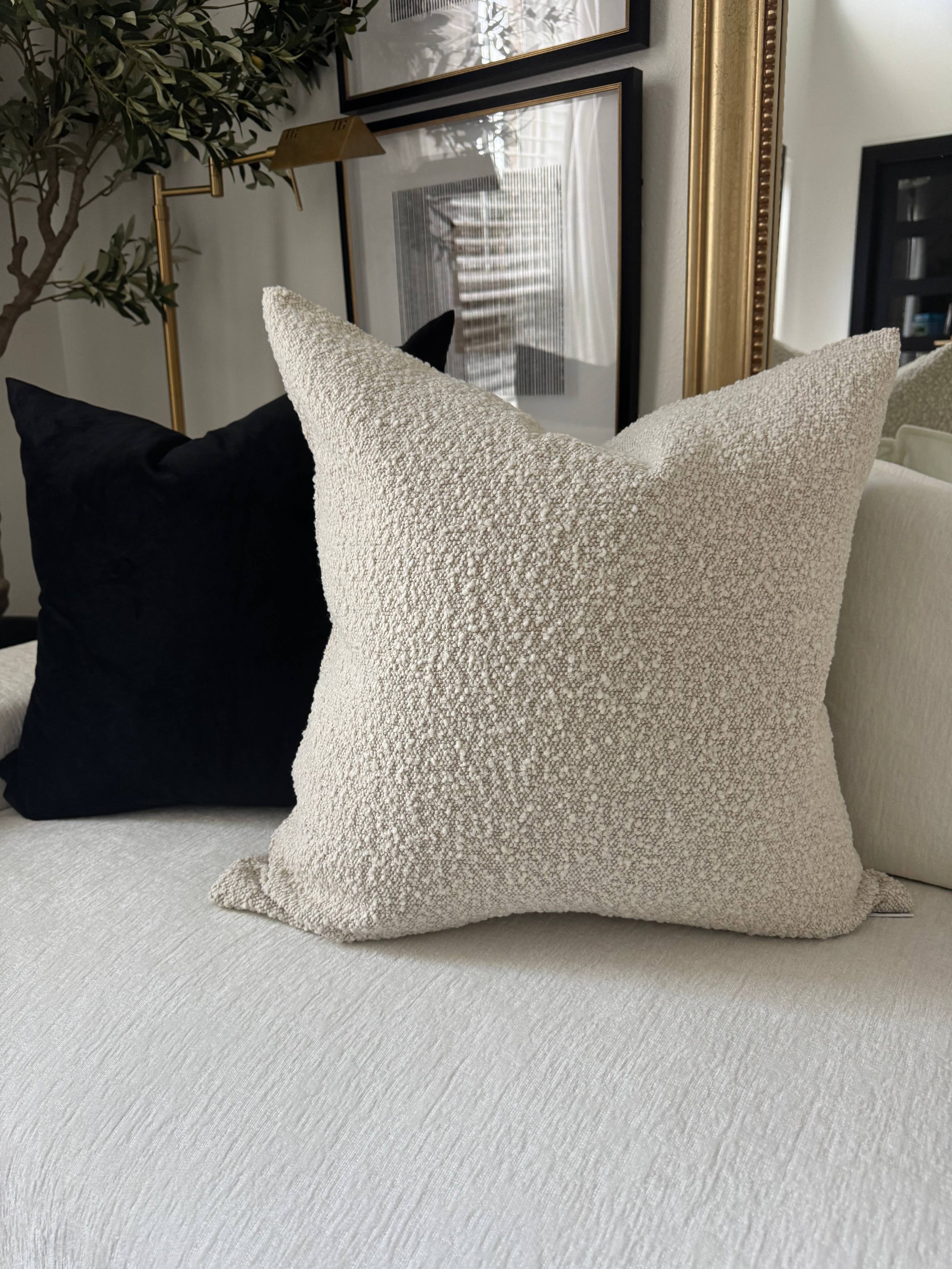 Natural Eggshell Bouclé Pillow: 18"x18"