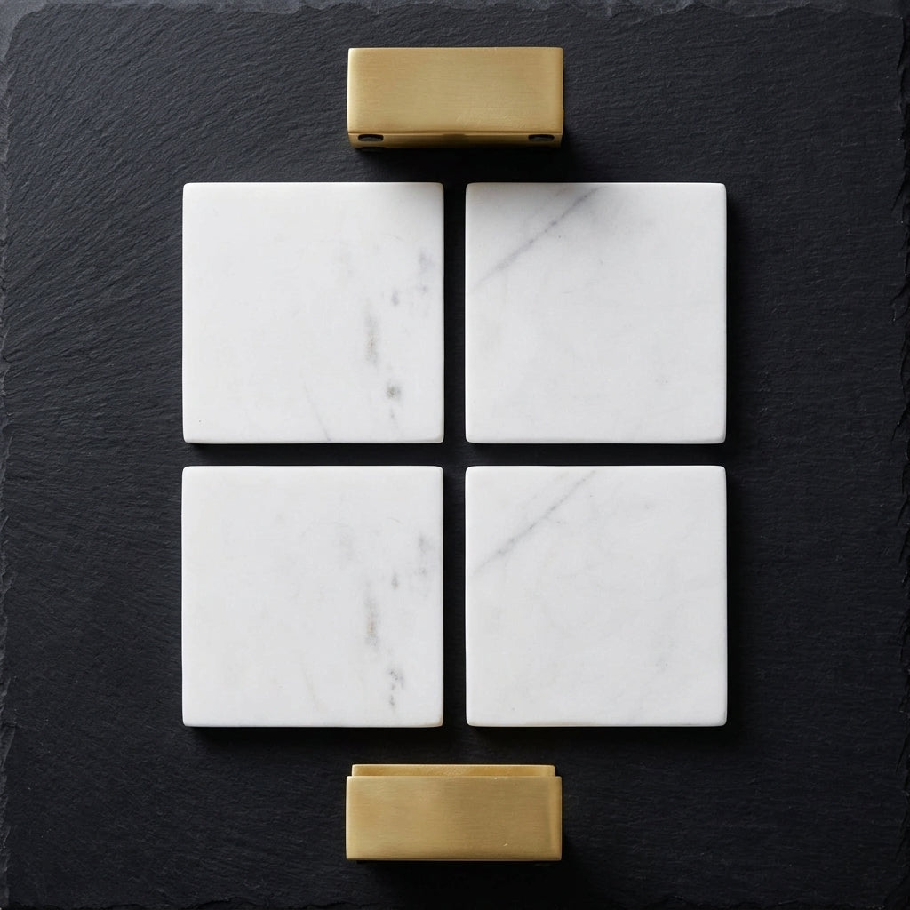 Coaster set with holder — Architectural Flat Lay | Generated by Modelize