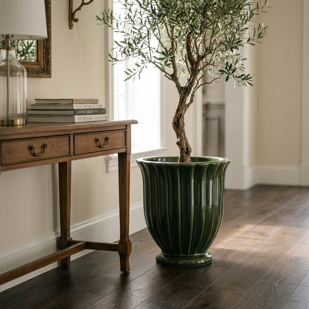 Fluted ceramic planter — Grand Entryway Lifestyle | Generated by Modelize