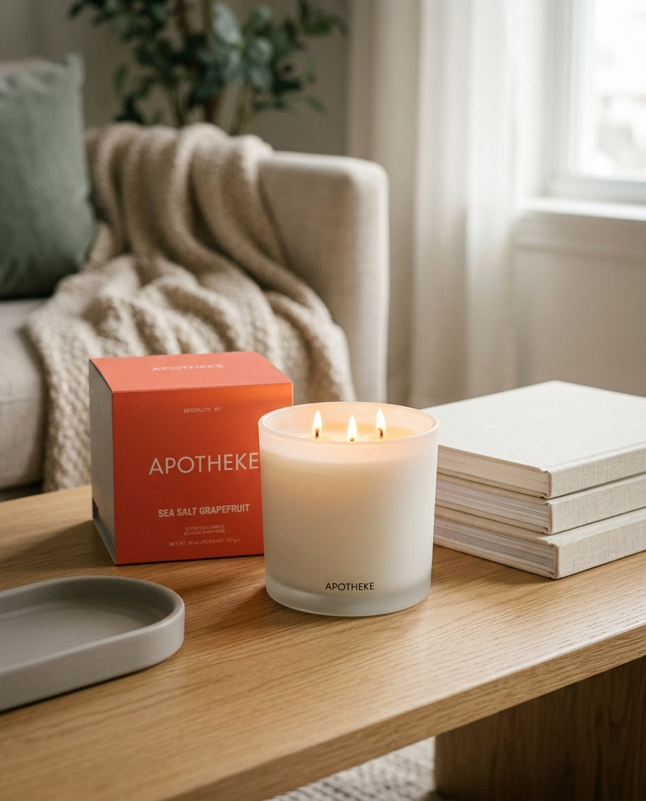 3-wick scented candle — Lifestyle Living Room | Generated by Modelize