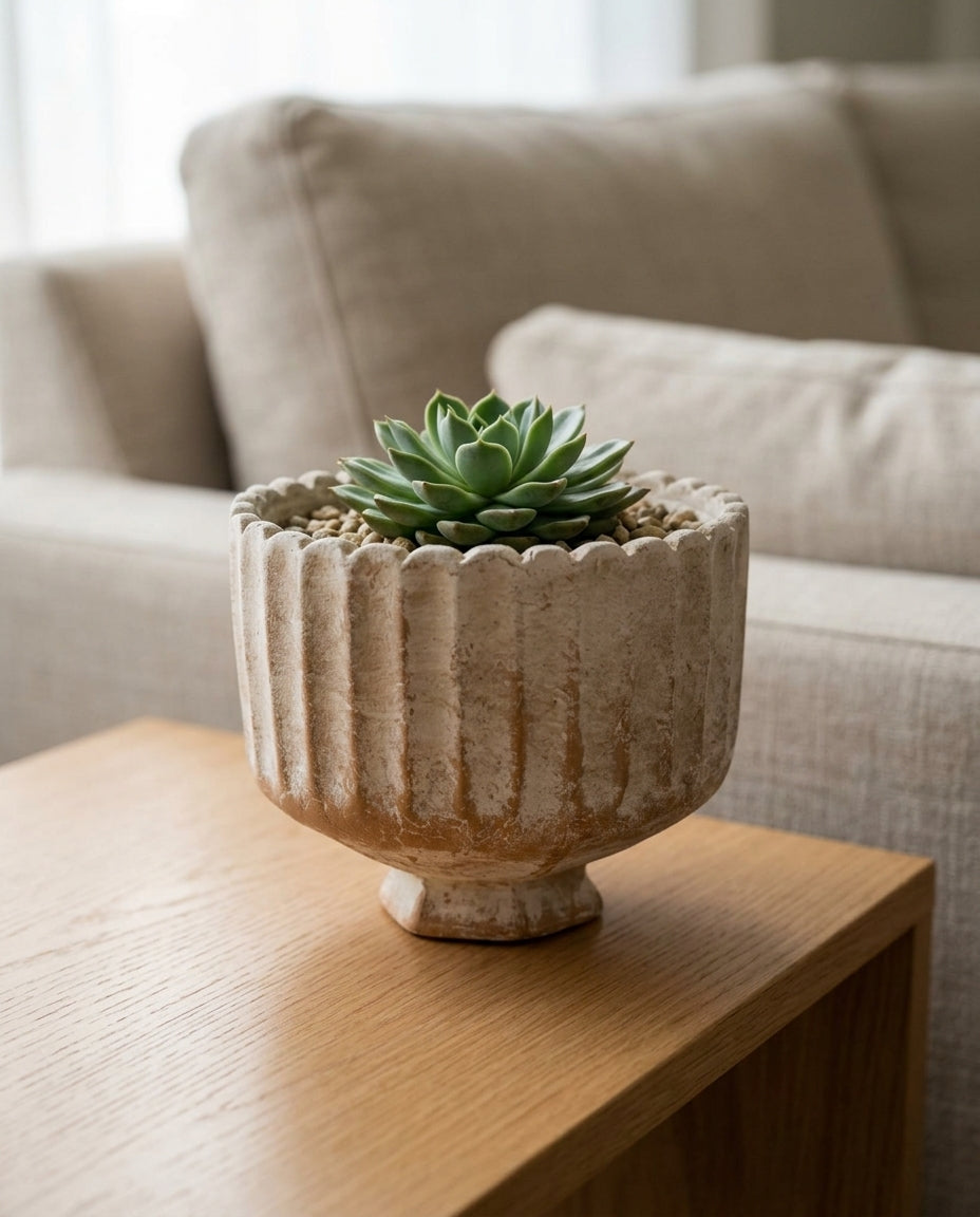 Footed ceramic planter — Living Room Lifestyle | Generated by Modelize
