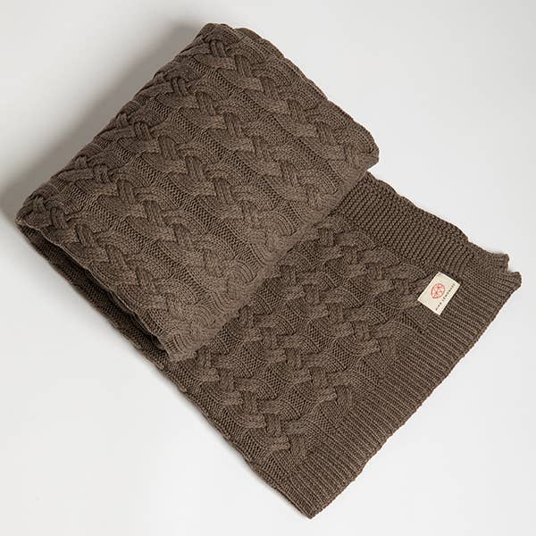 Double Cable Organic Cotton Throw Blanket Dark brown