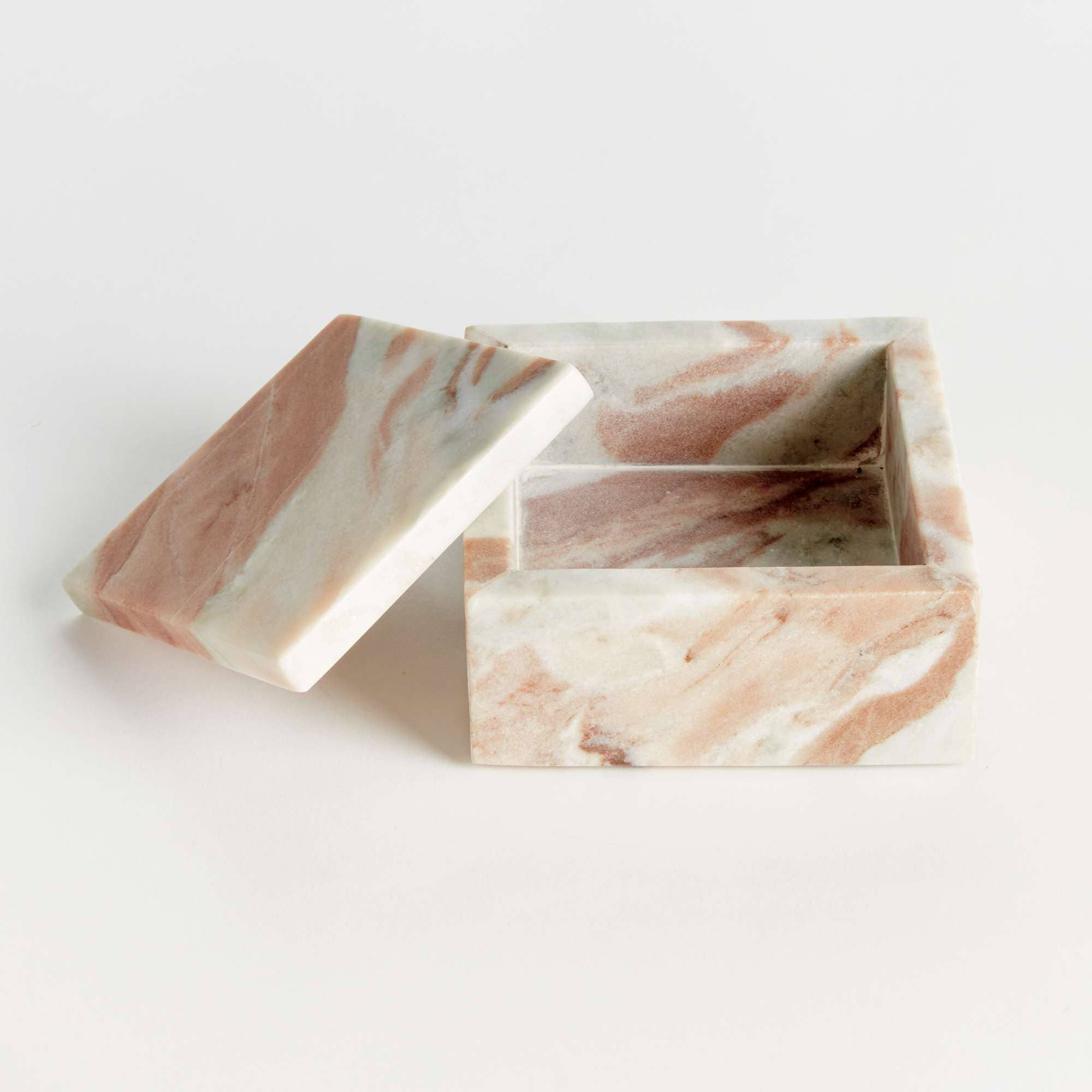 Jaqueline Square Lidded Box Short - Brown/White Marble