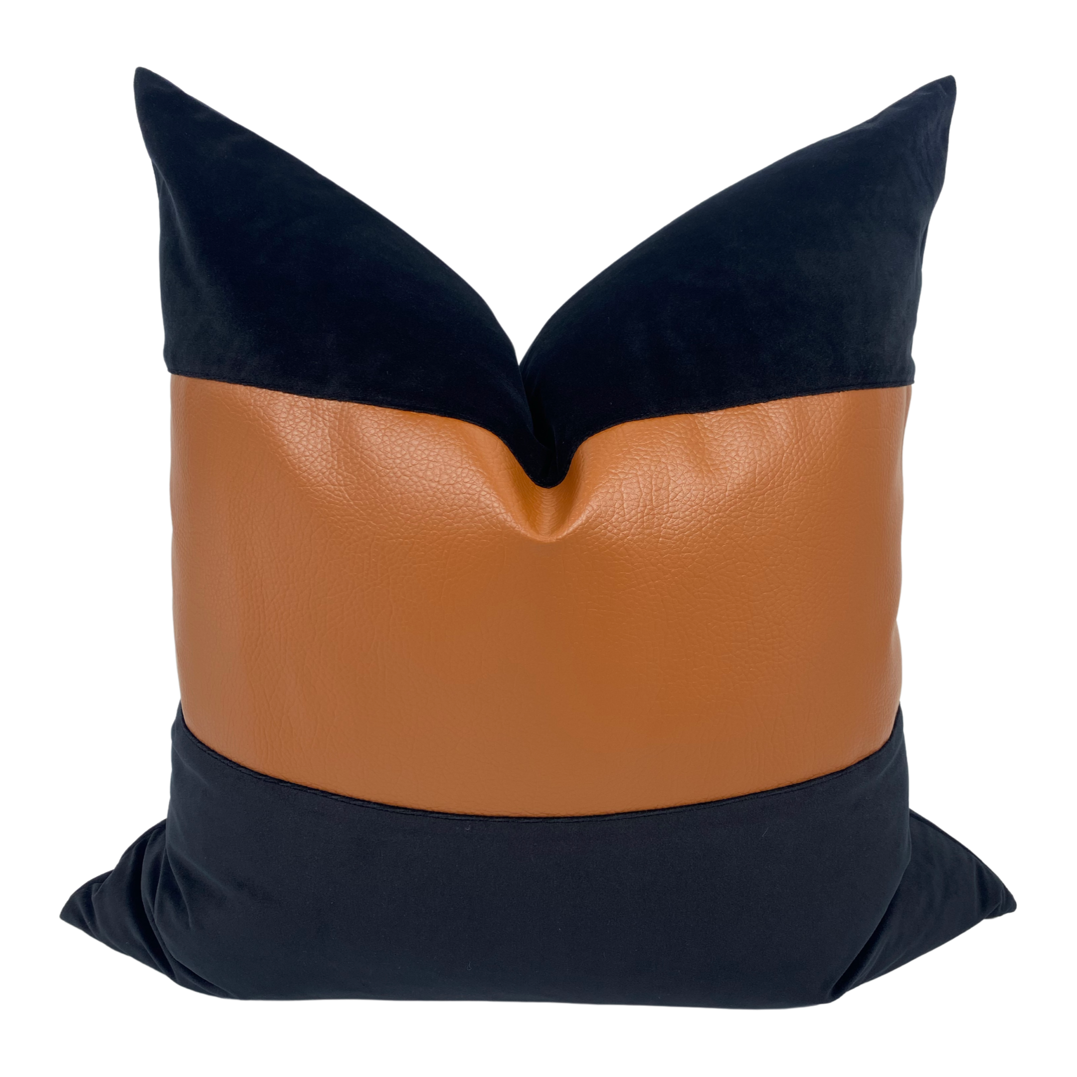 Black Velvet & Faux Leather Striped Throw Pillow, 18x18