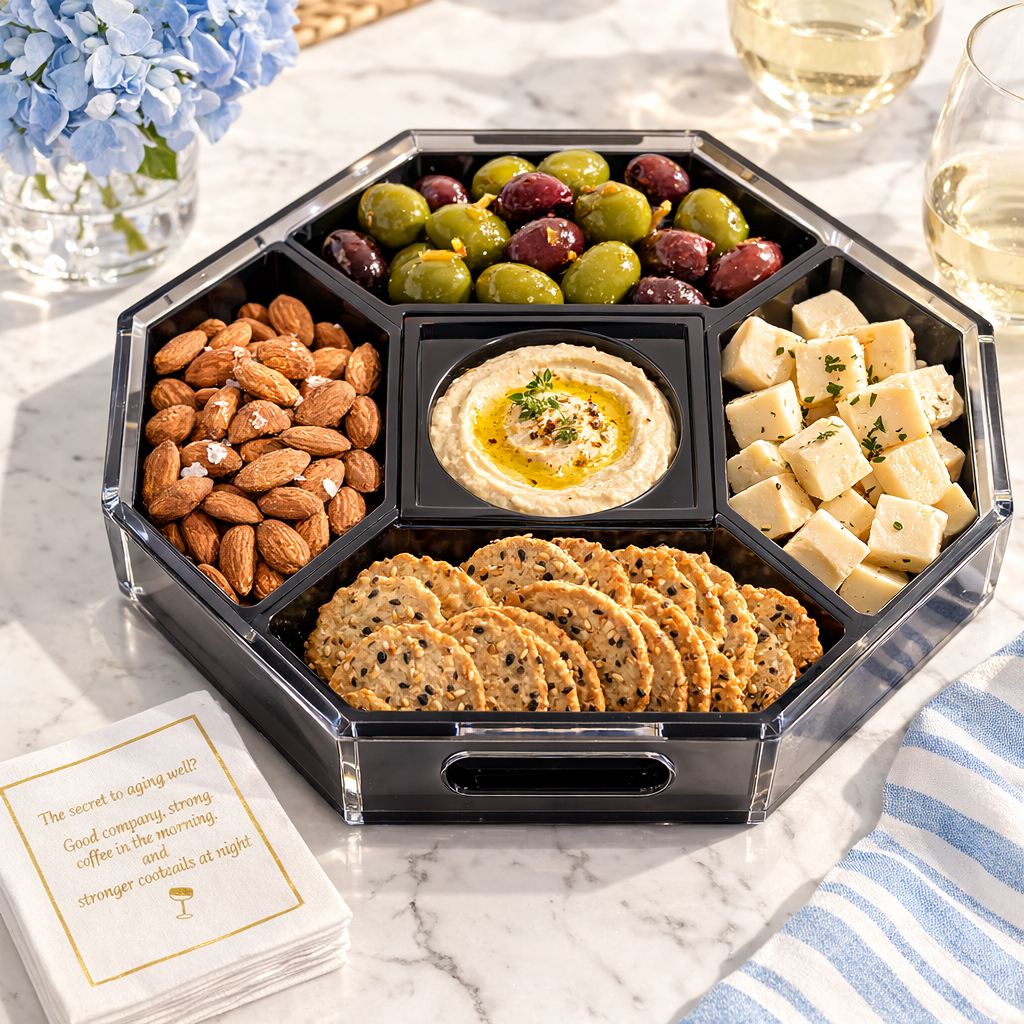 Acrylic Entertainer Tray, Social Serving, Clear/Black