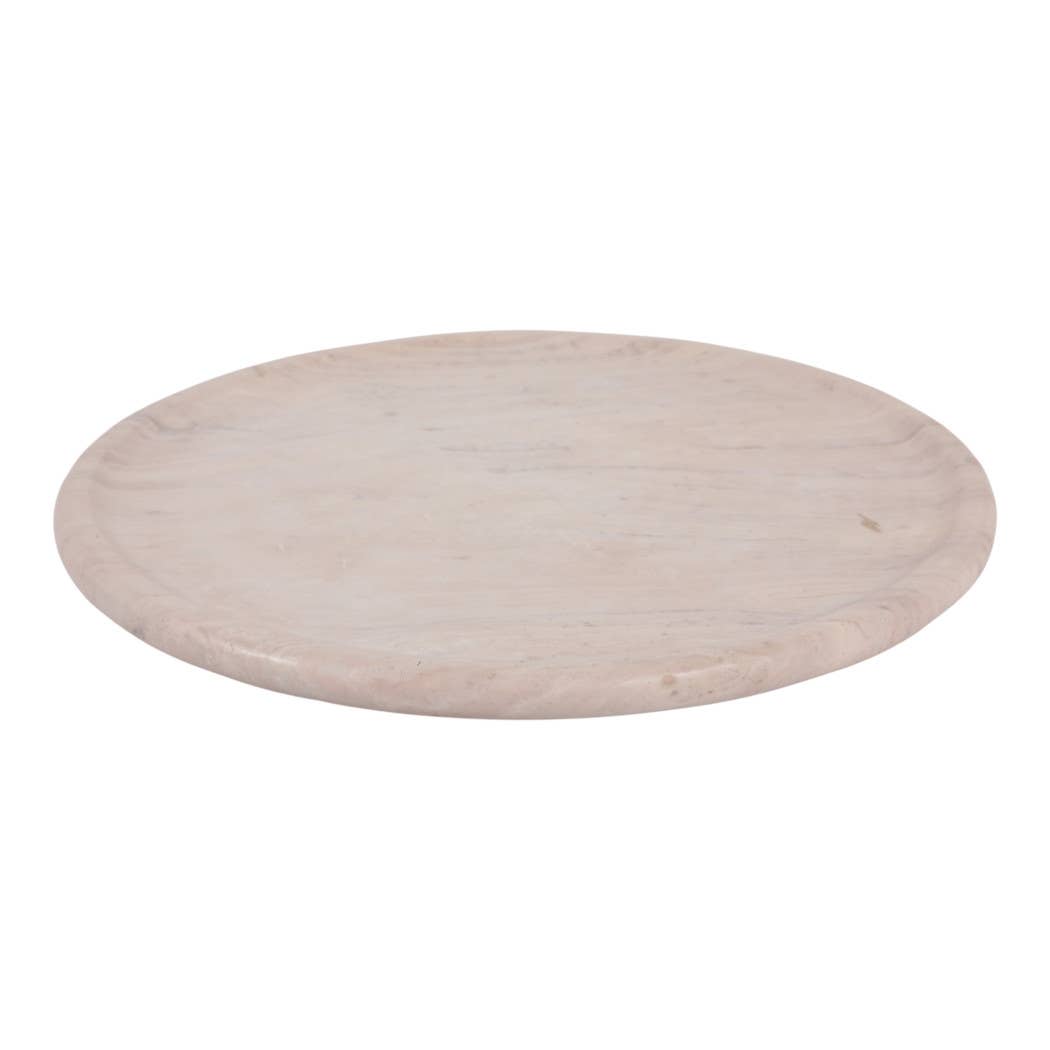 Decorative Tray - Ivory Wood Marble Round Lazy Susan, 16 in.