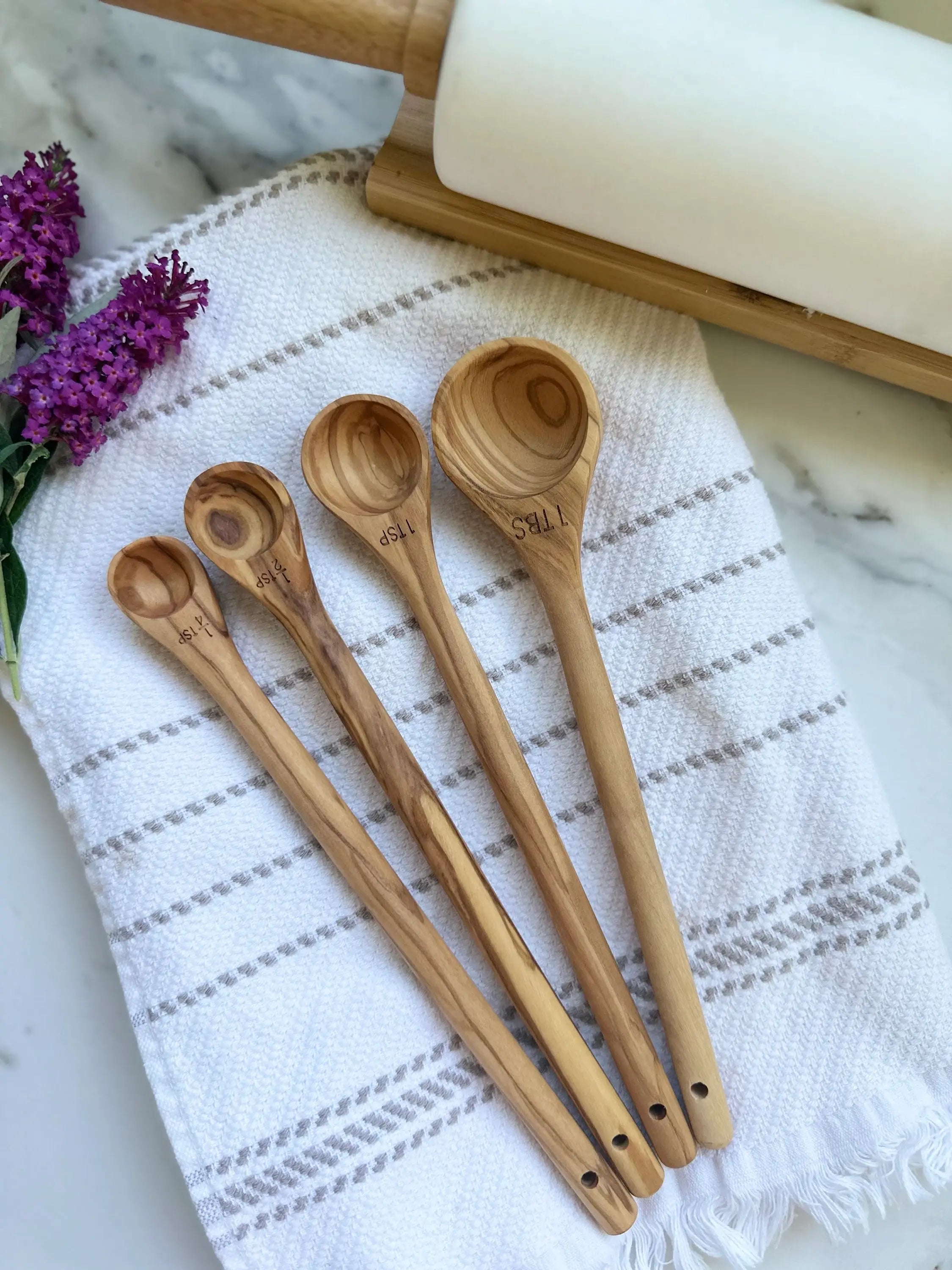 Olive Wood Long Handle Measuring Spoons - Set of 4