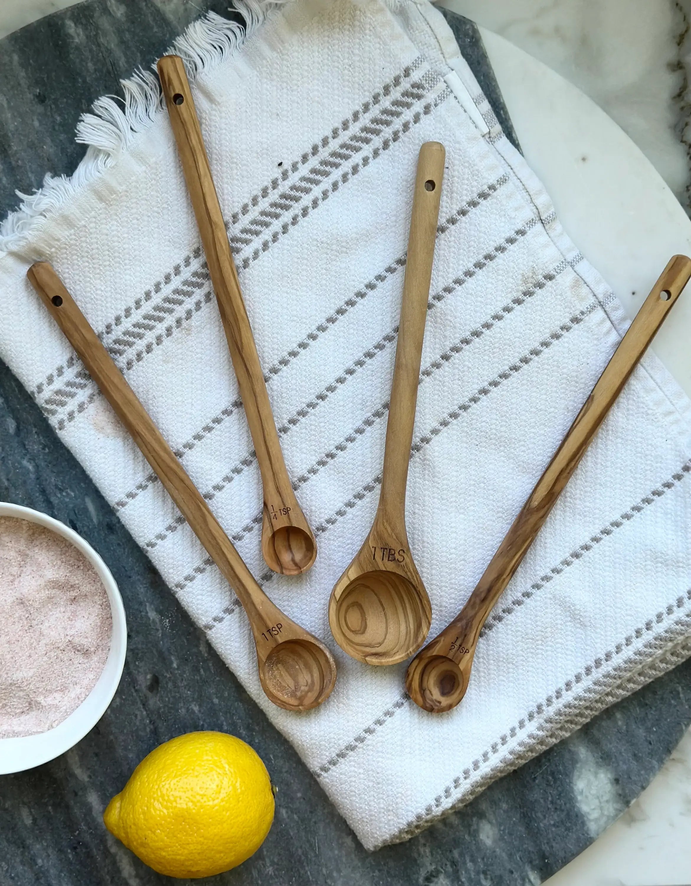 Olive Wood Long Handle Measuring Spoons - Set of 4
