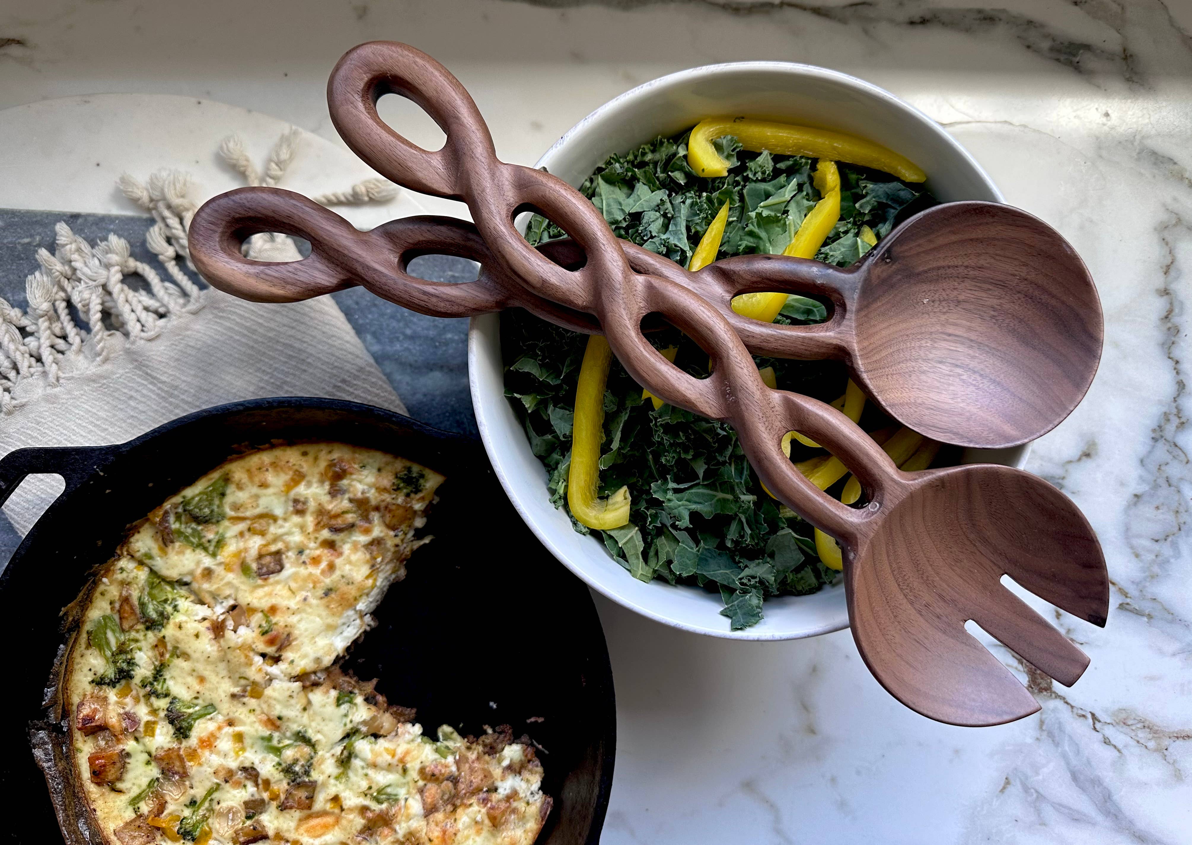 Walnut Wood Salad Server Set: Handmade Serving Tongs