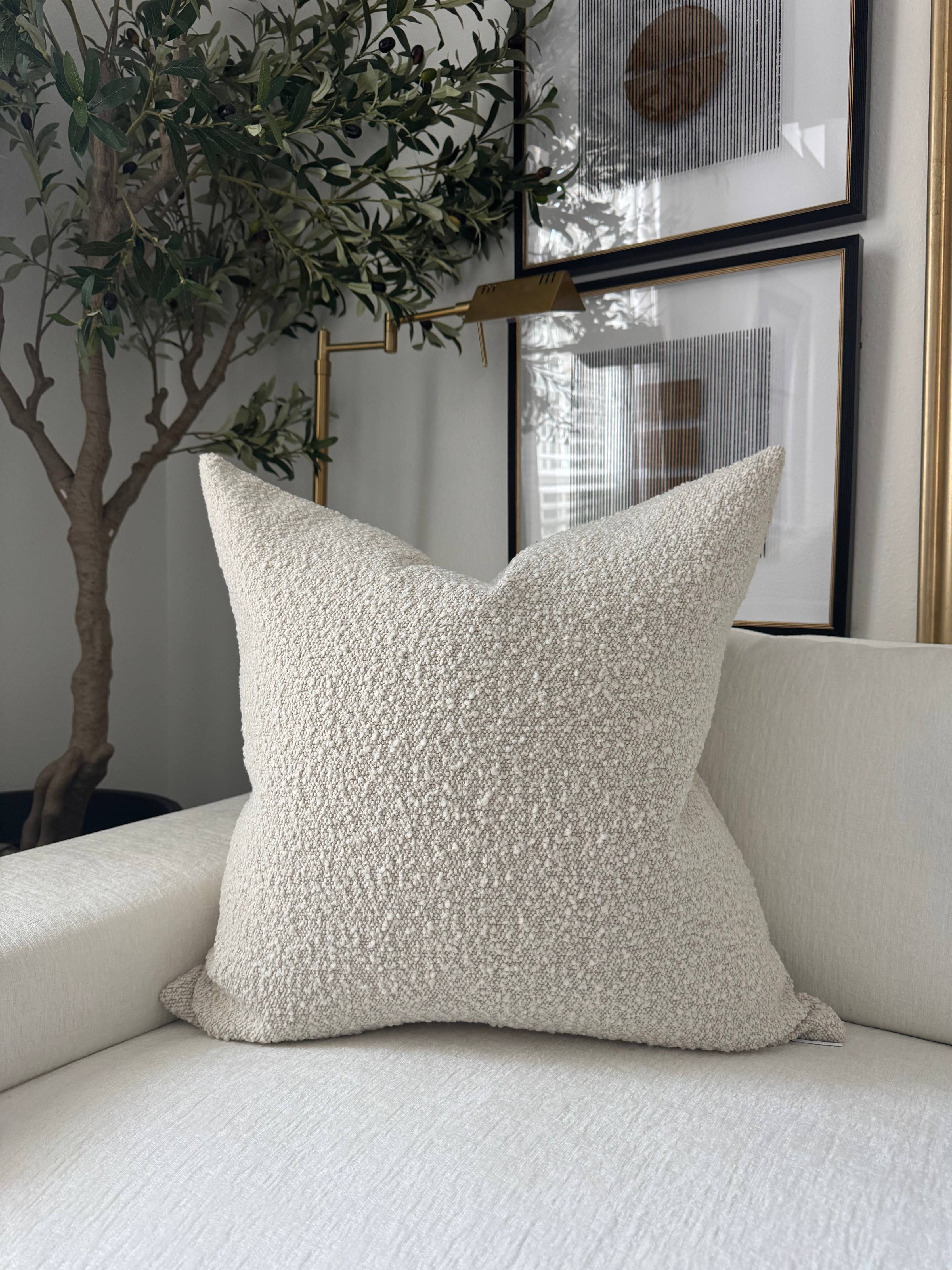 Natural Eggshell Bouclé Pillow: 18"x18"