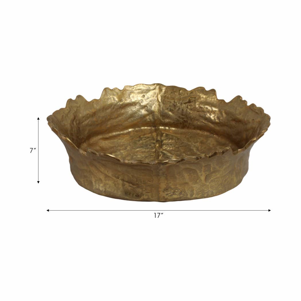 Decorative Bowl - Gold Metal Round Textured, 17 in.