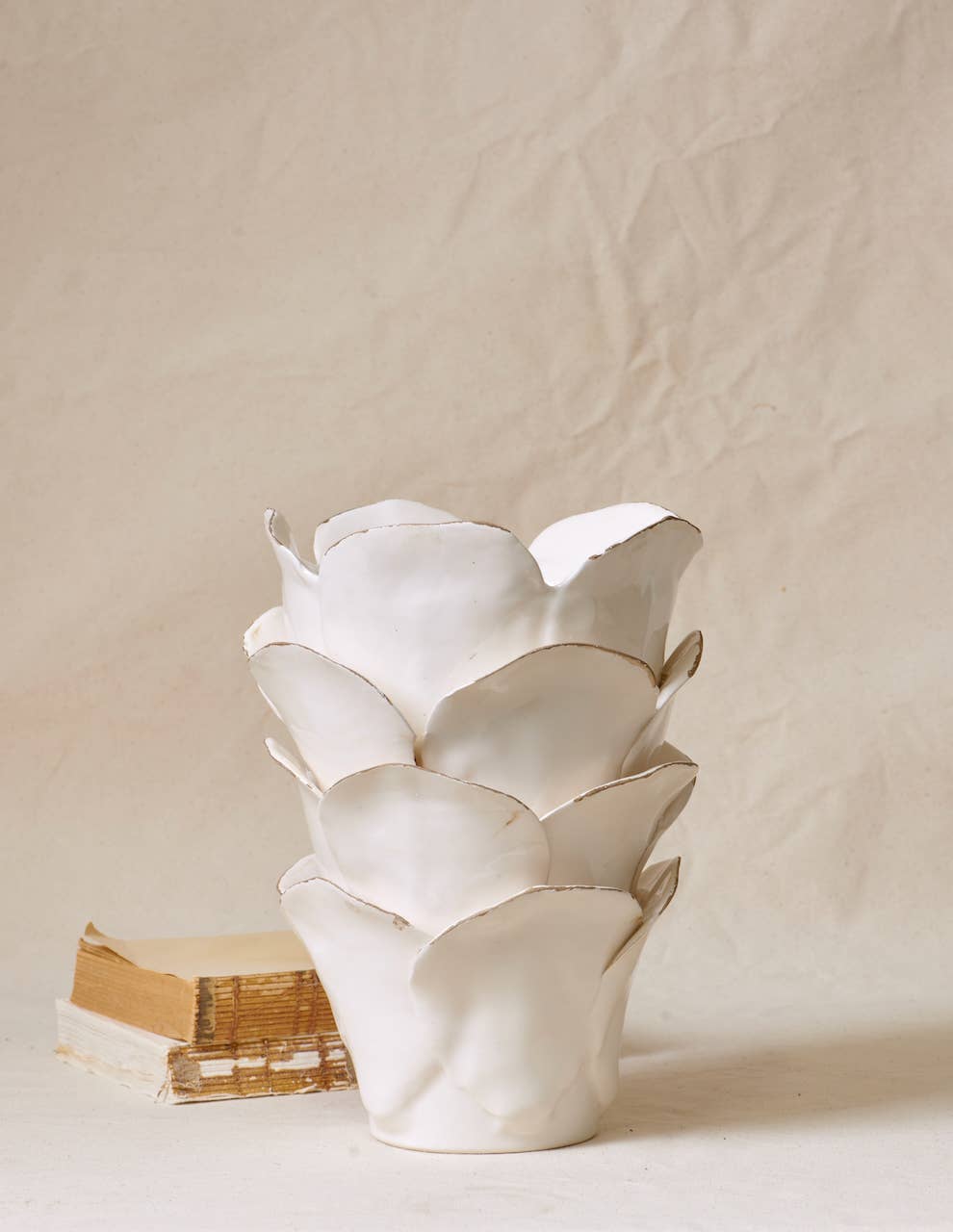 Honeychurch Ivory Petal Ceramic Vase - 10"