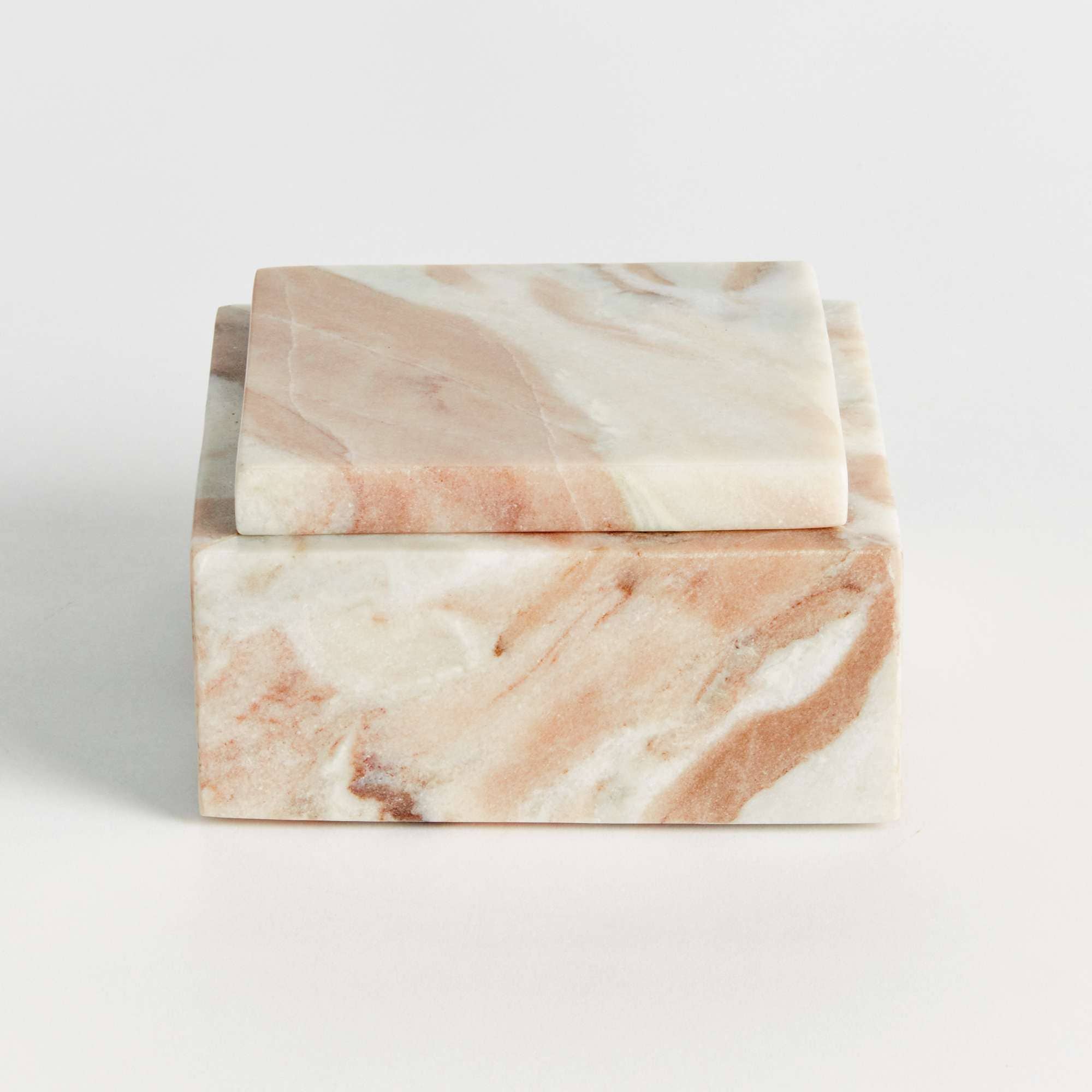 Jaqueline Square Lidded Box Short - Brown/White Marble