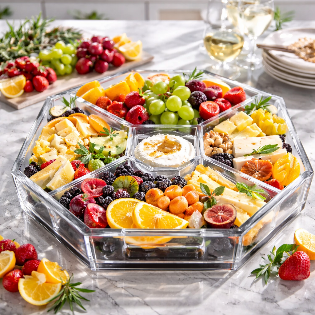 Acrylic Entertainer Tray, Social Serving, Clear/Black