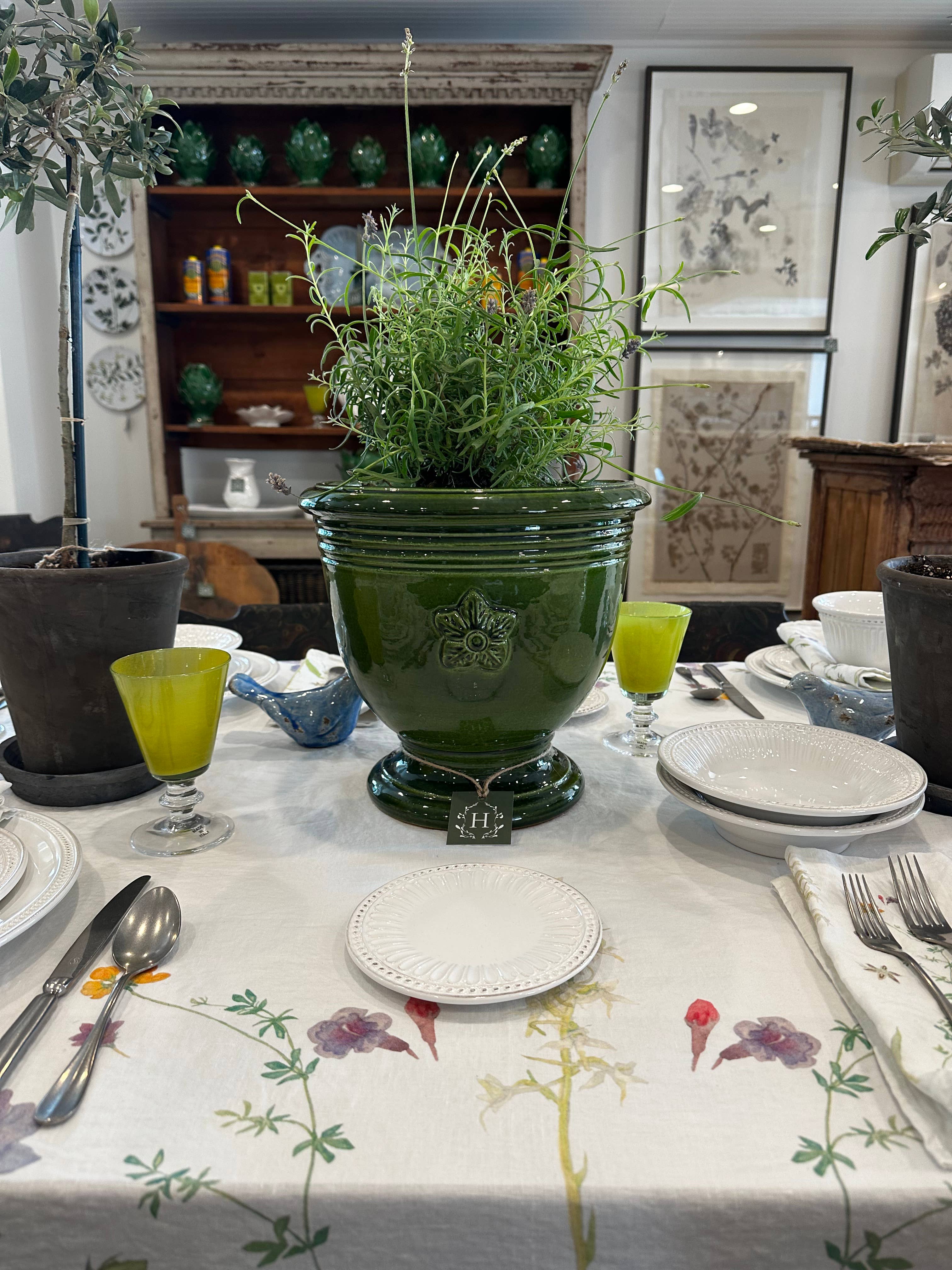 Honeychurch Small Provence Glazed Ceramic Planter - Green
