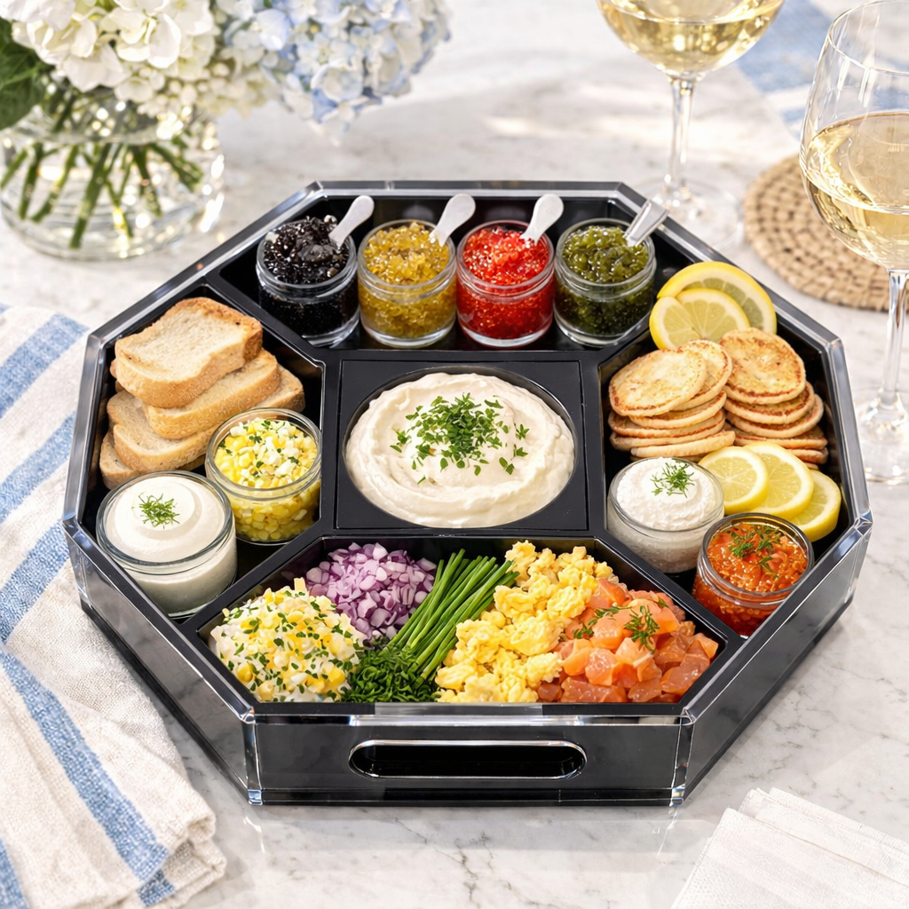 Acrylic Entertainer Tray, Social Serving, Clear/Black