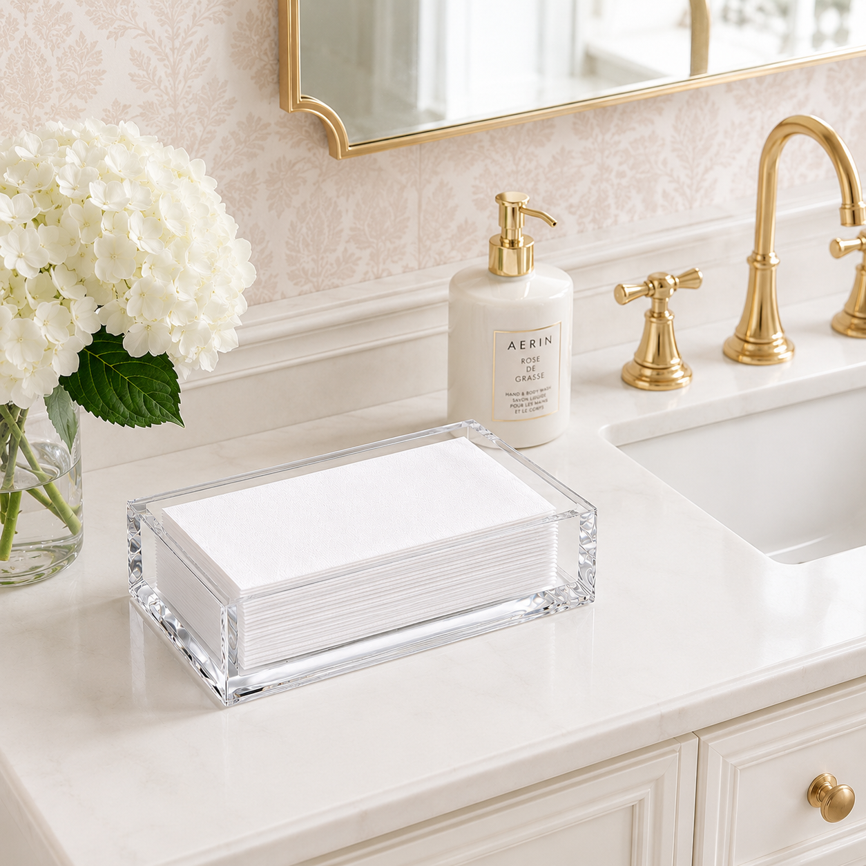 Acrylic Guest Towel Napkin Holder - Clear Lucite Tray