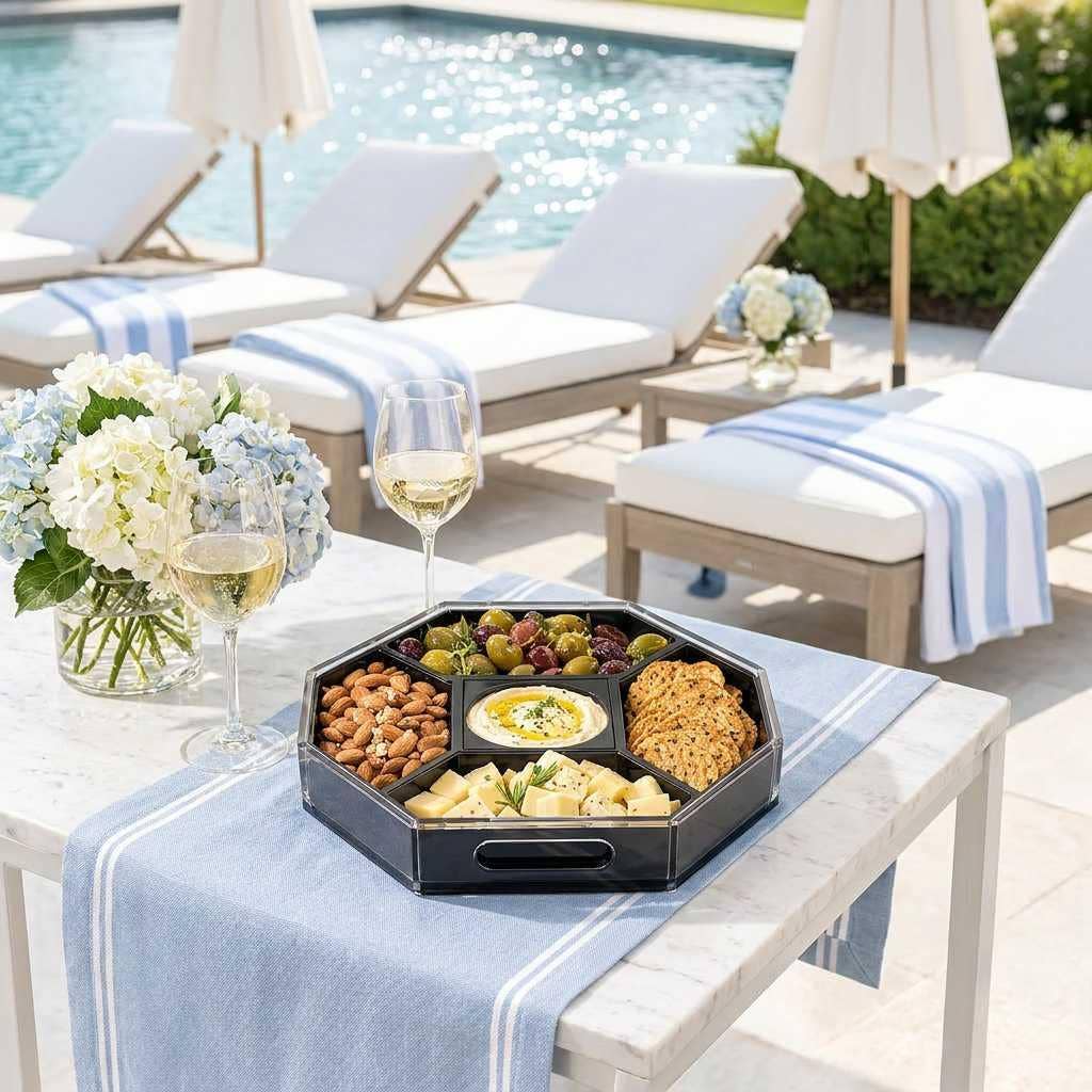 Acrylic Entertainer Tray, Social Serving, Clear/Black