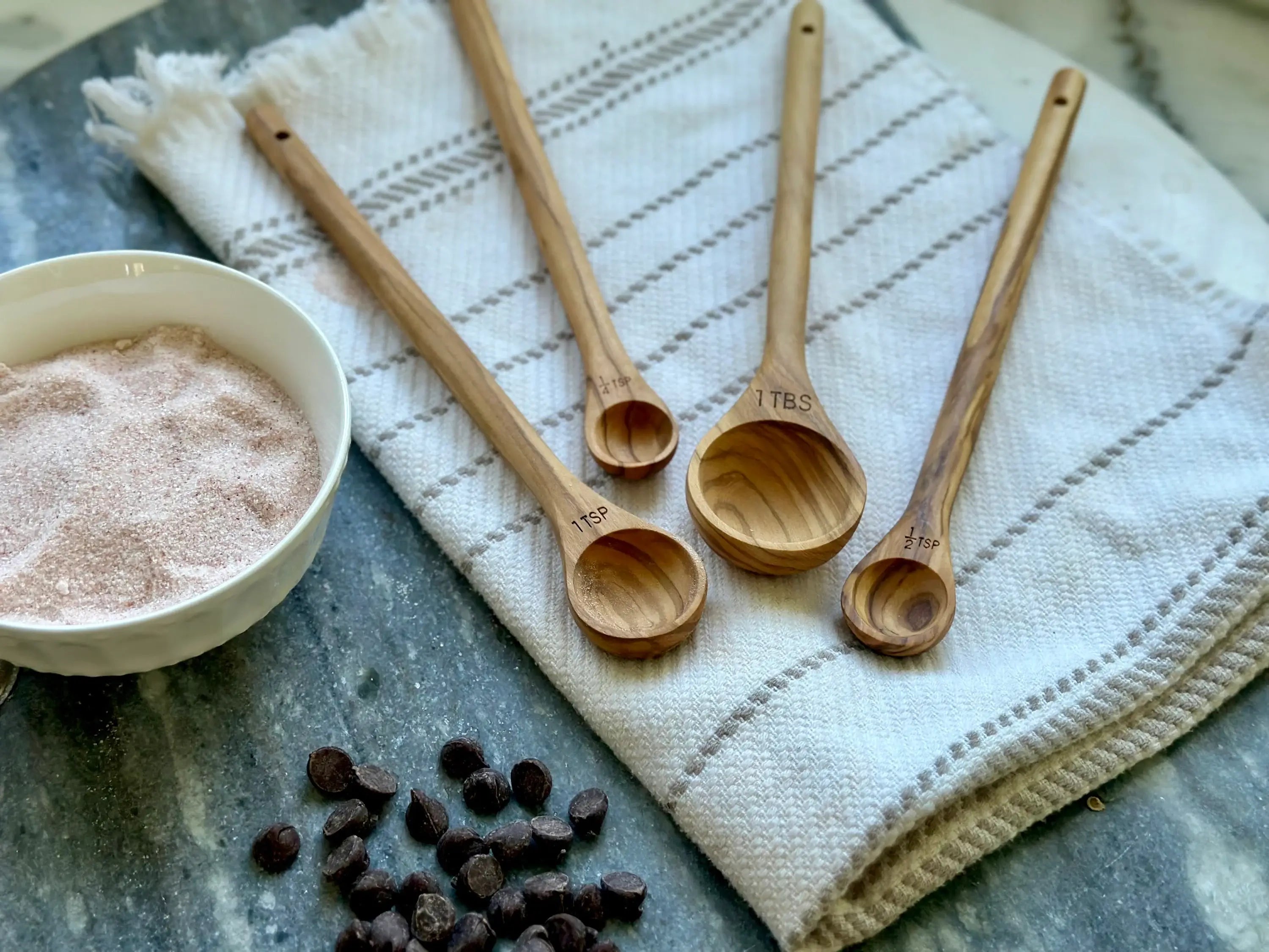 Olive Wood Long Handle Measuring Spoons - Set of 4