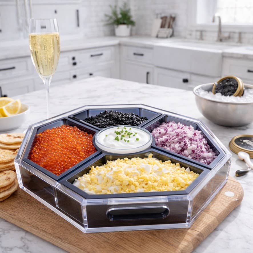 Acrylic Entertainer Tray, Social Serving, Clear/Black
