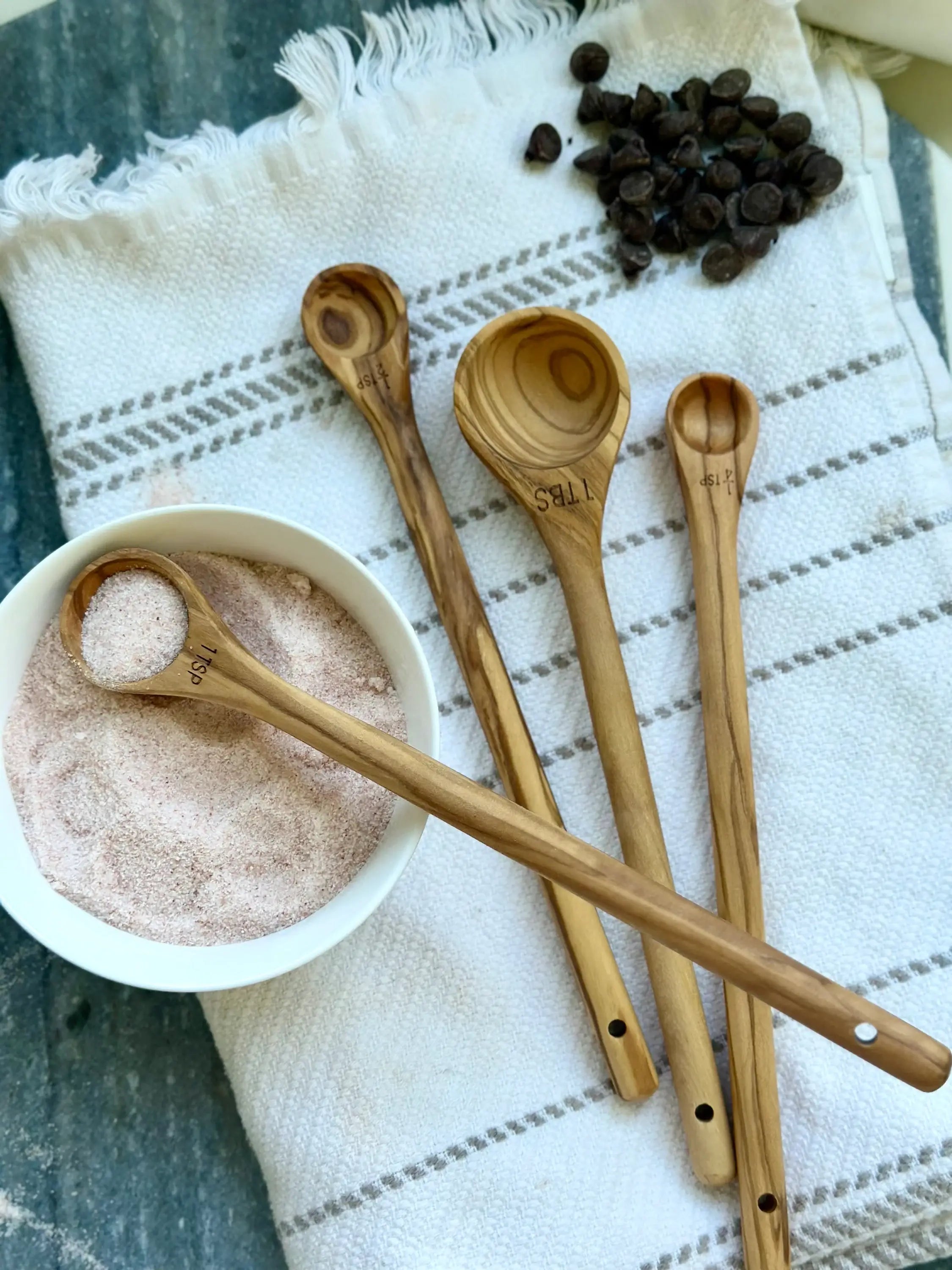 Olive Wood Long Handle Measuring Spoons - Set of 4