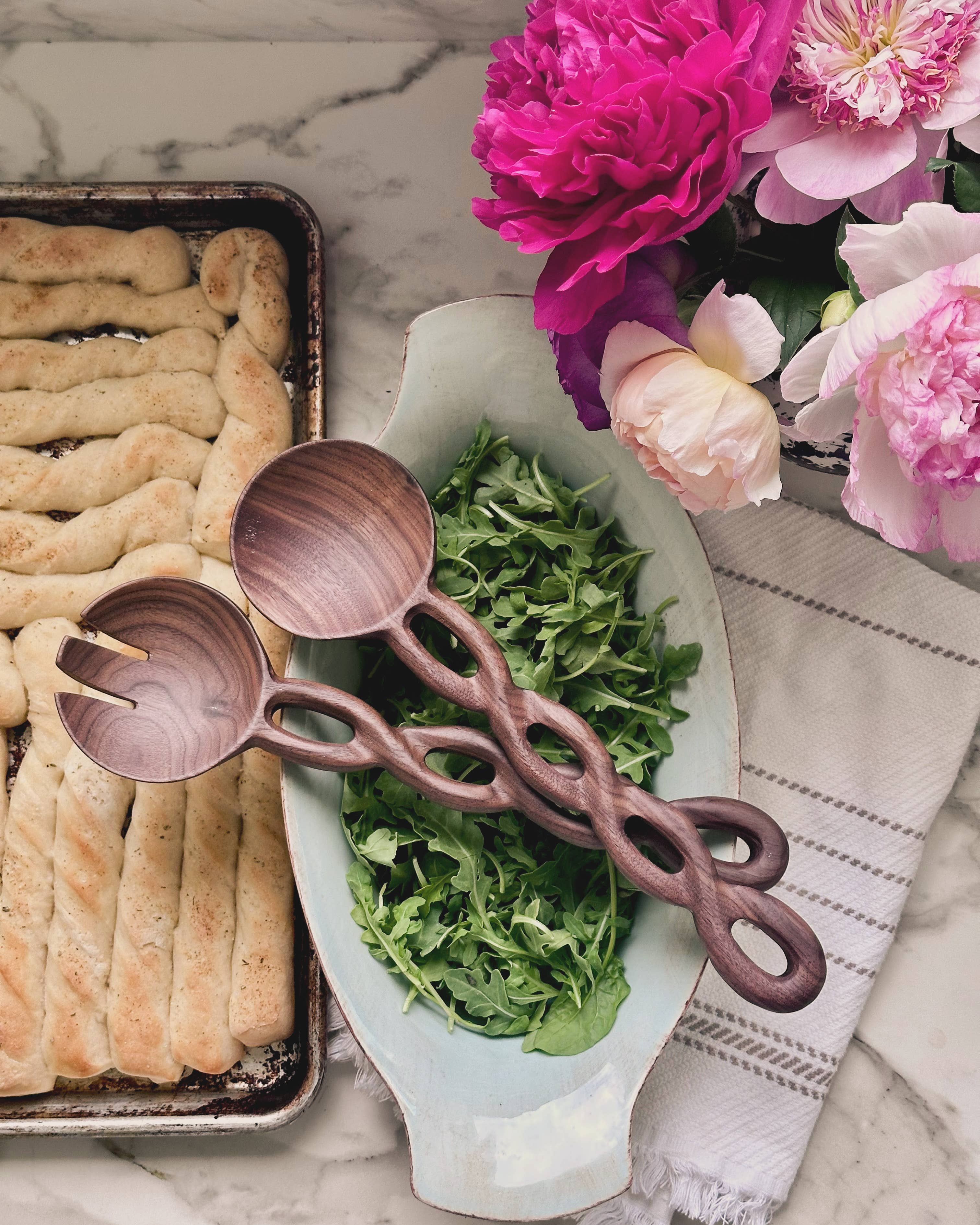 Walnut Wood Salad Server Set: Handmade Serving Tongs