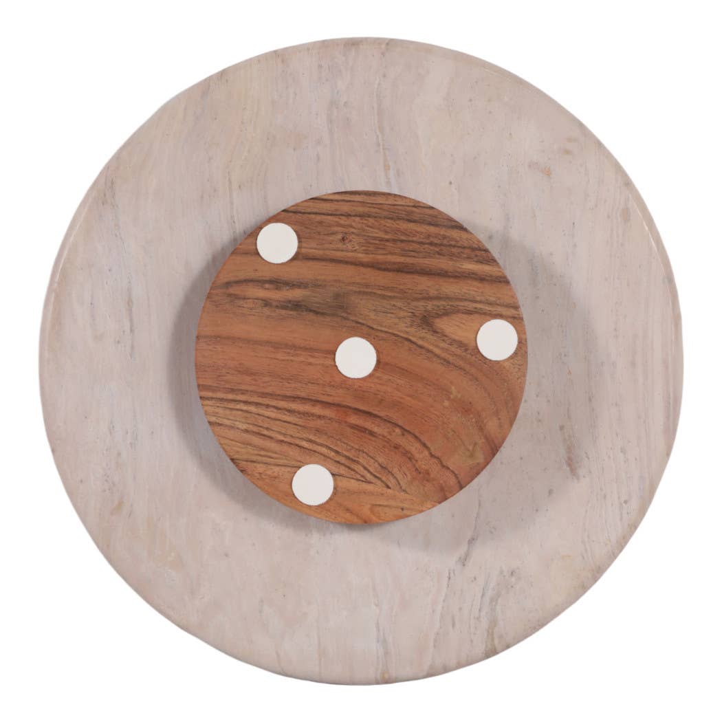 Decorative Tray - Ivory Wood Marble Round Lazy Susan, 16 in.