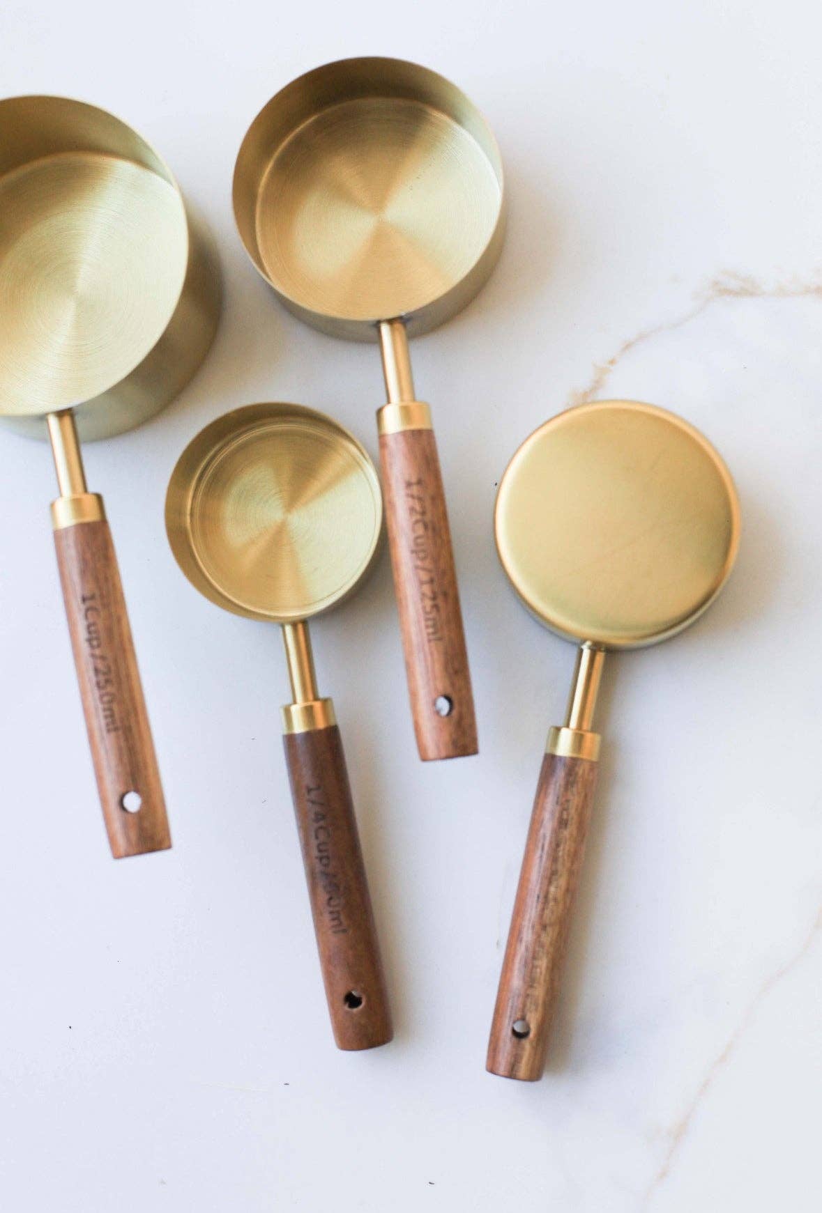 Gold & Walnut Wood Measuring Cups Set - 4-Piece Kitchen Essential