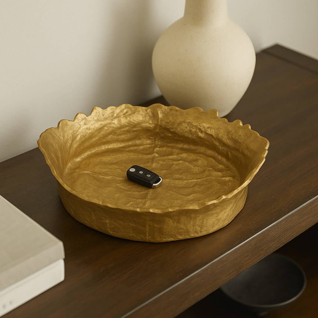 Decorative Bowl - Gold Metal Round Textured, 17 in.