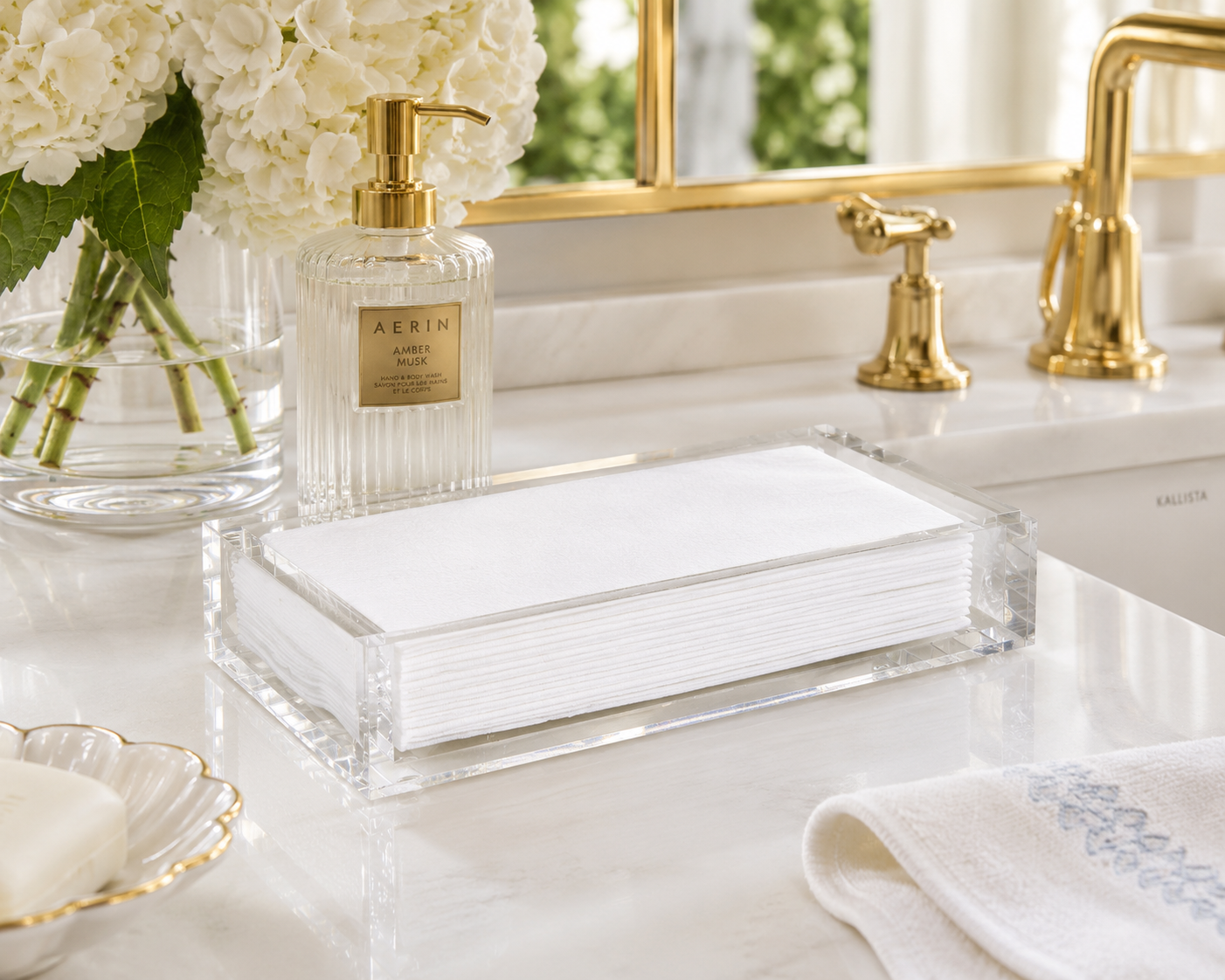 Acrylic Guest Towel Napkin Holder - Clear Lucite Tray