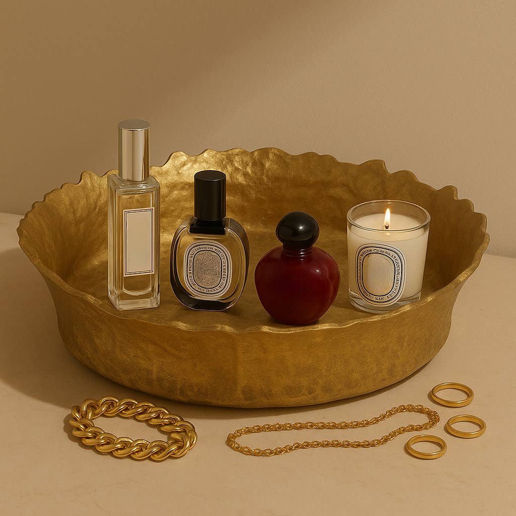 Decorative Bowl - Gold Metal Round Textured, 17 in.