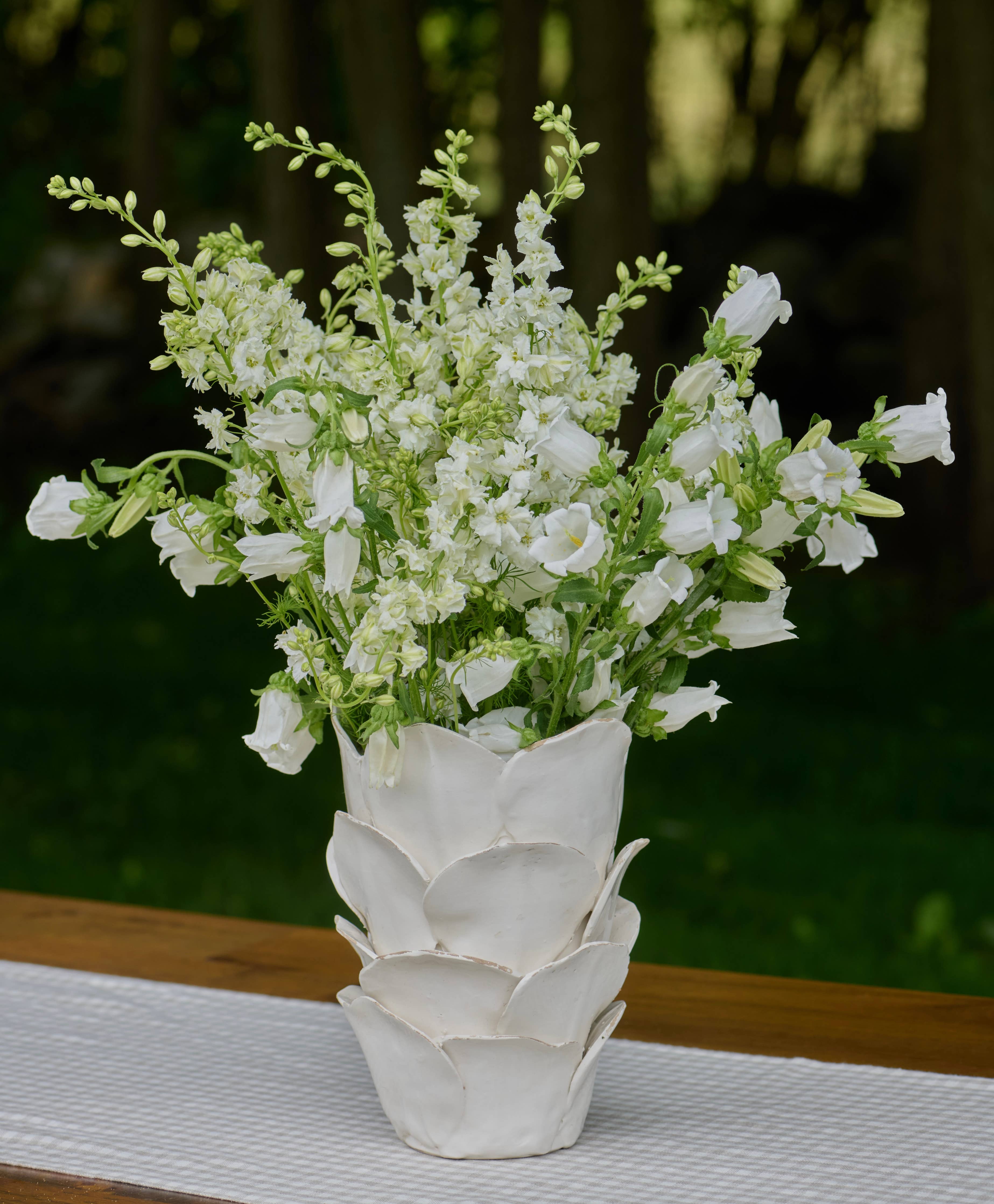 Honeychurch Ivory Petal Ceramic Vase - 10"