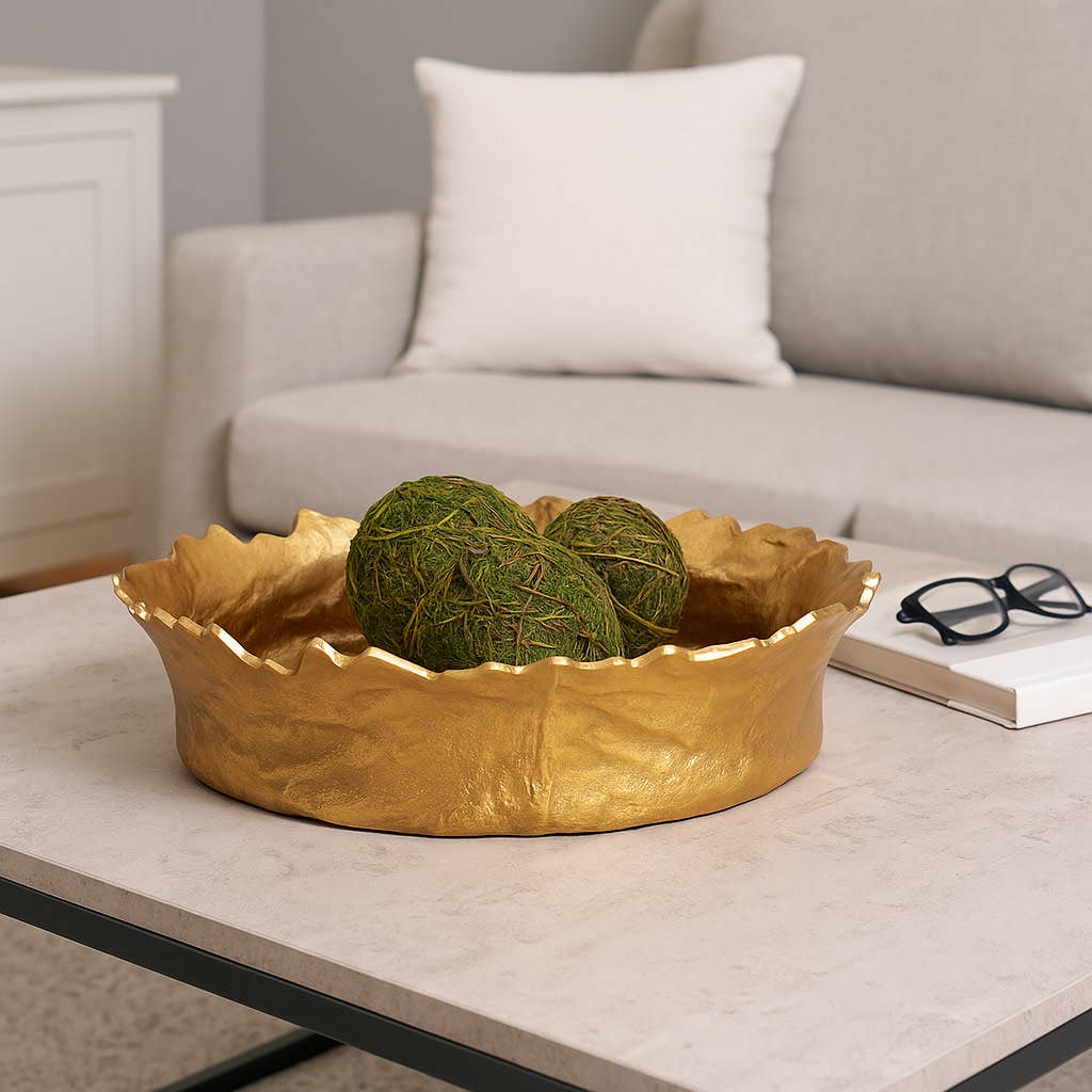 Decorative Bowl - Gold Metal Round Textured, 17 in.