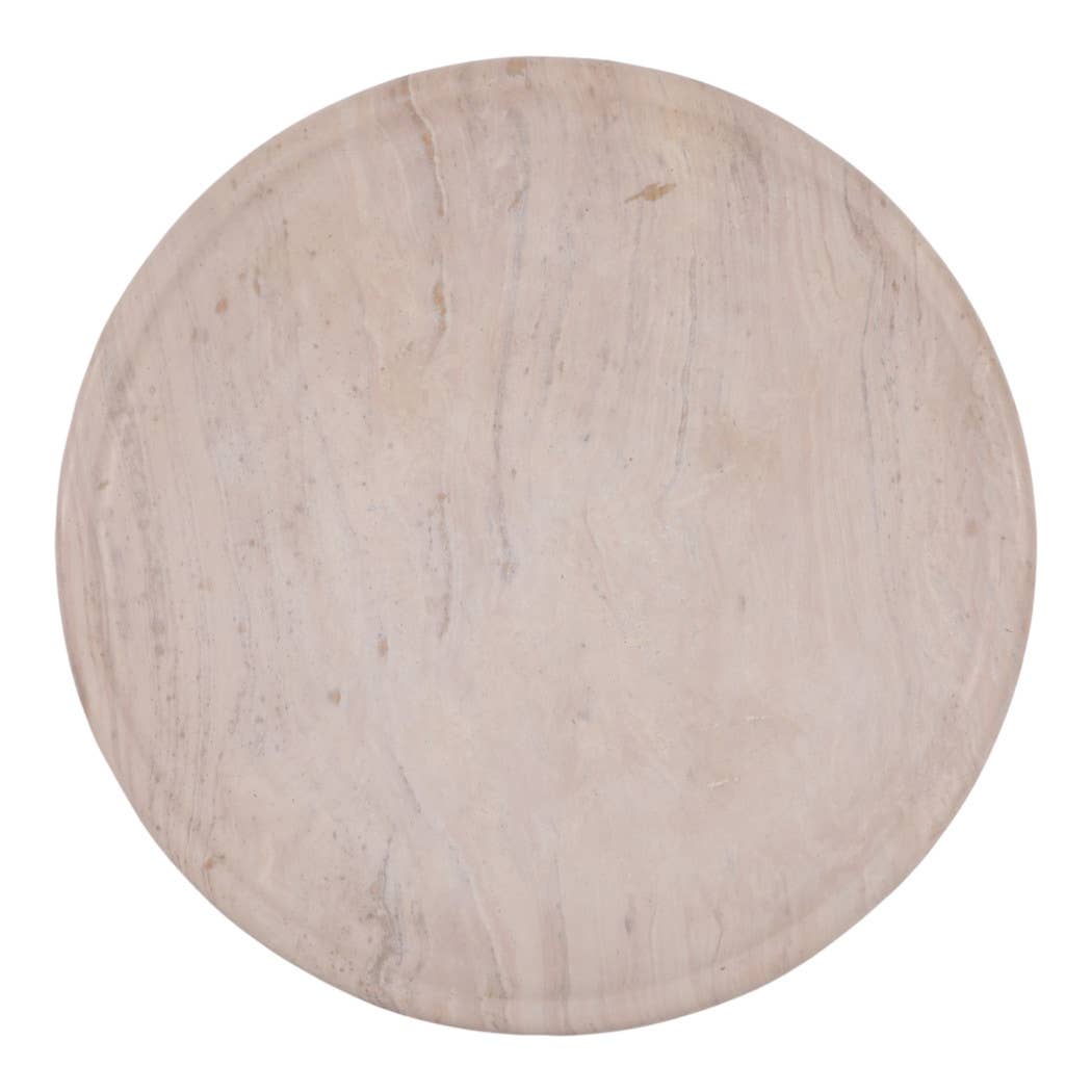 Decorative Tray - Ivory Wood Marble Round Lazy Susan, 16 in.