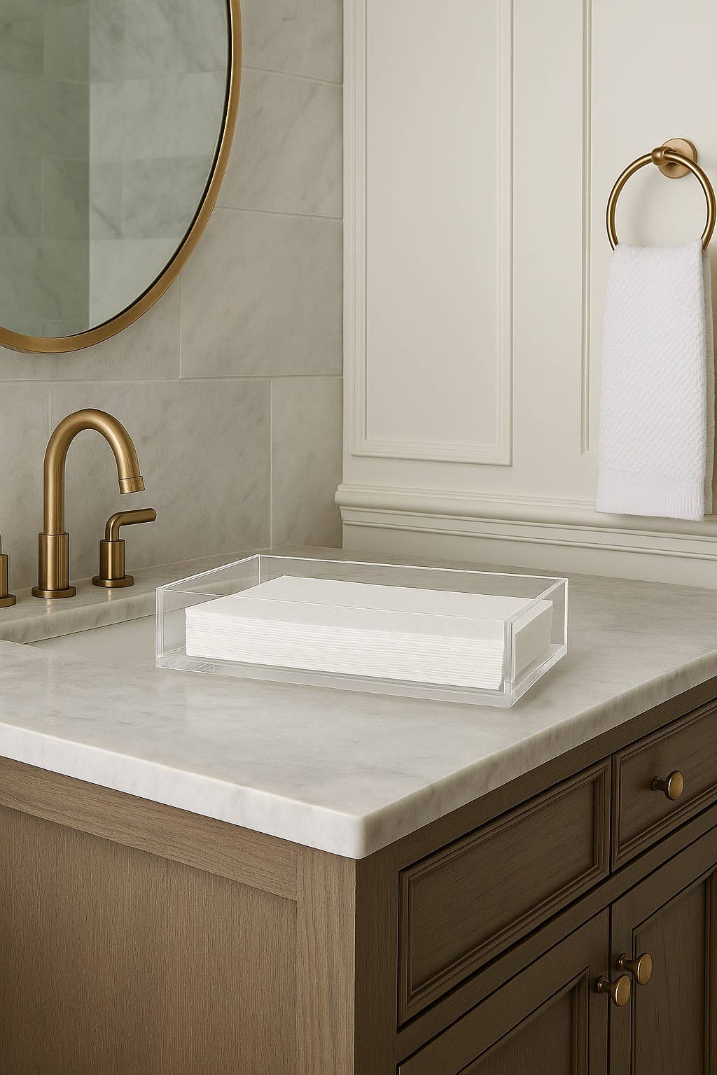 Acrylic Guest Towel Napkin Holder - Clear Lucite Tray