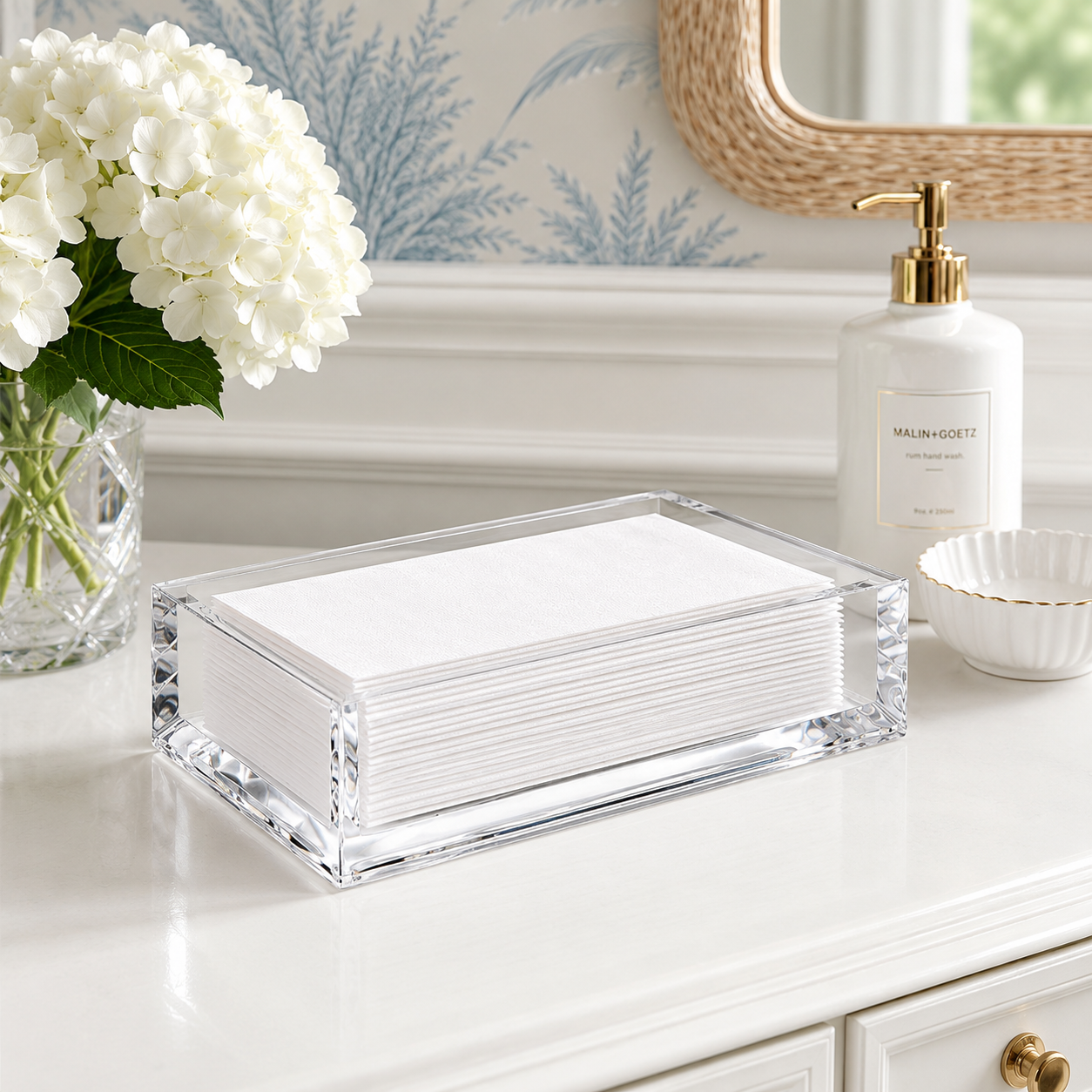 Acrylic Guest Towel Napkin Holder - Clear Lucite Tray
