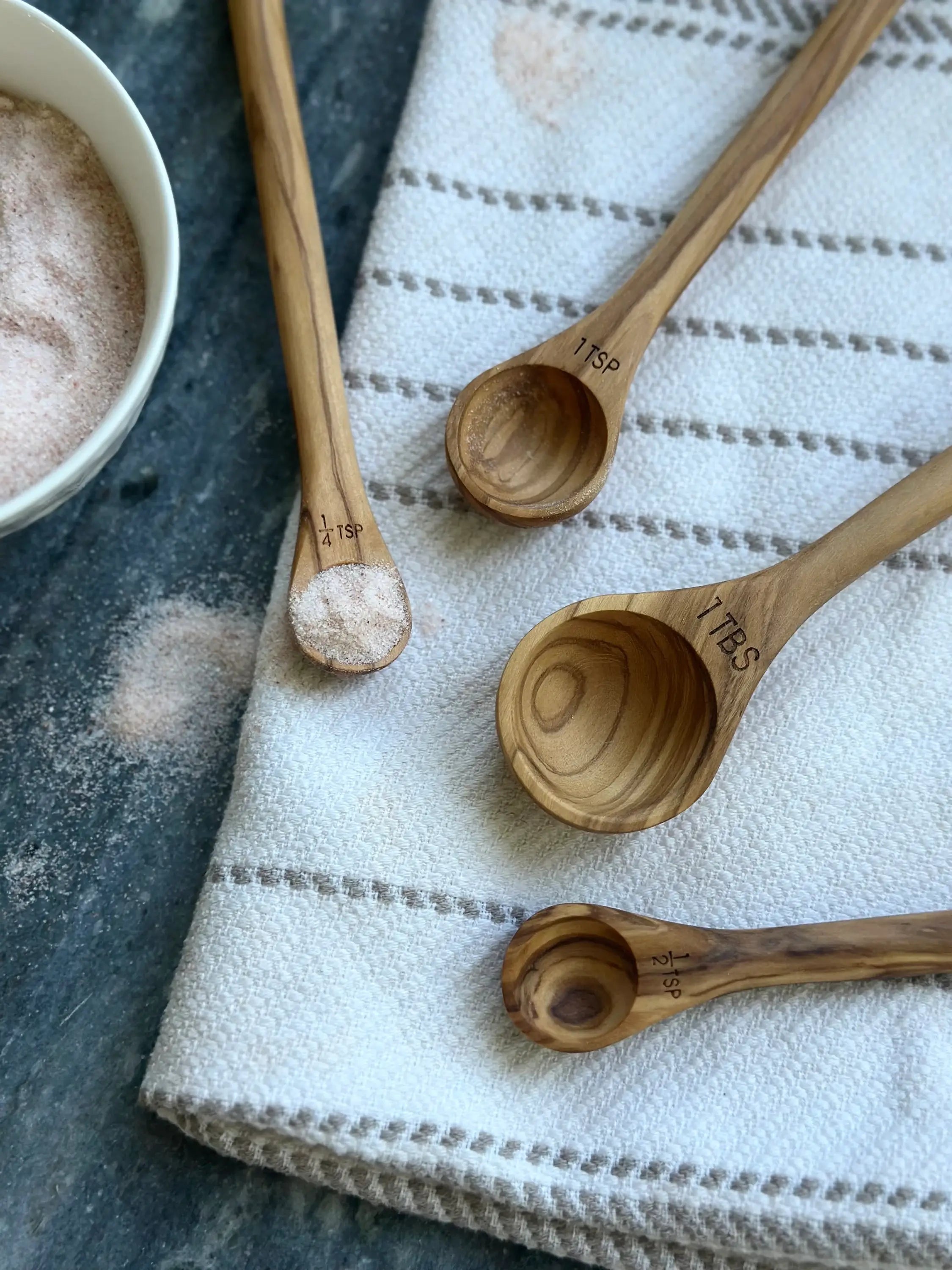 Olive Wood Long Handle Measuring Spoons - Set of 4