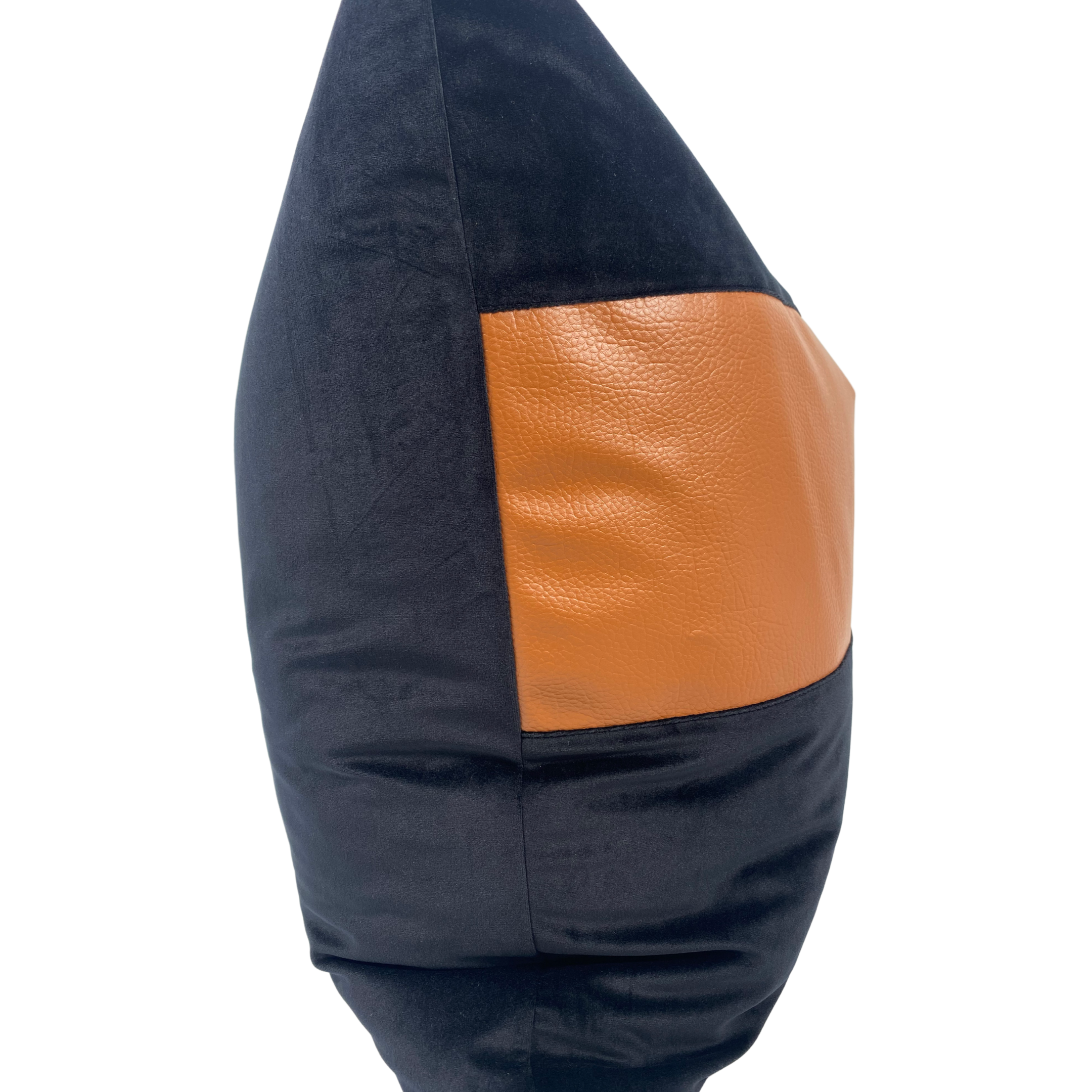 Black Velvet & Faux Leather Striped Throw Pillow, 18x18