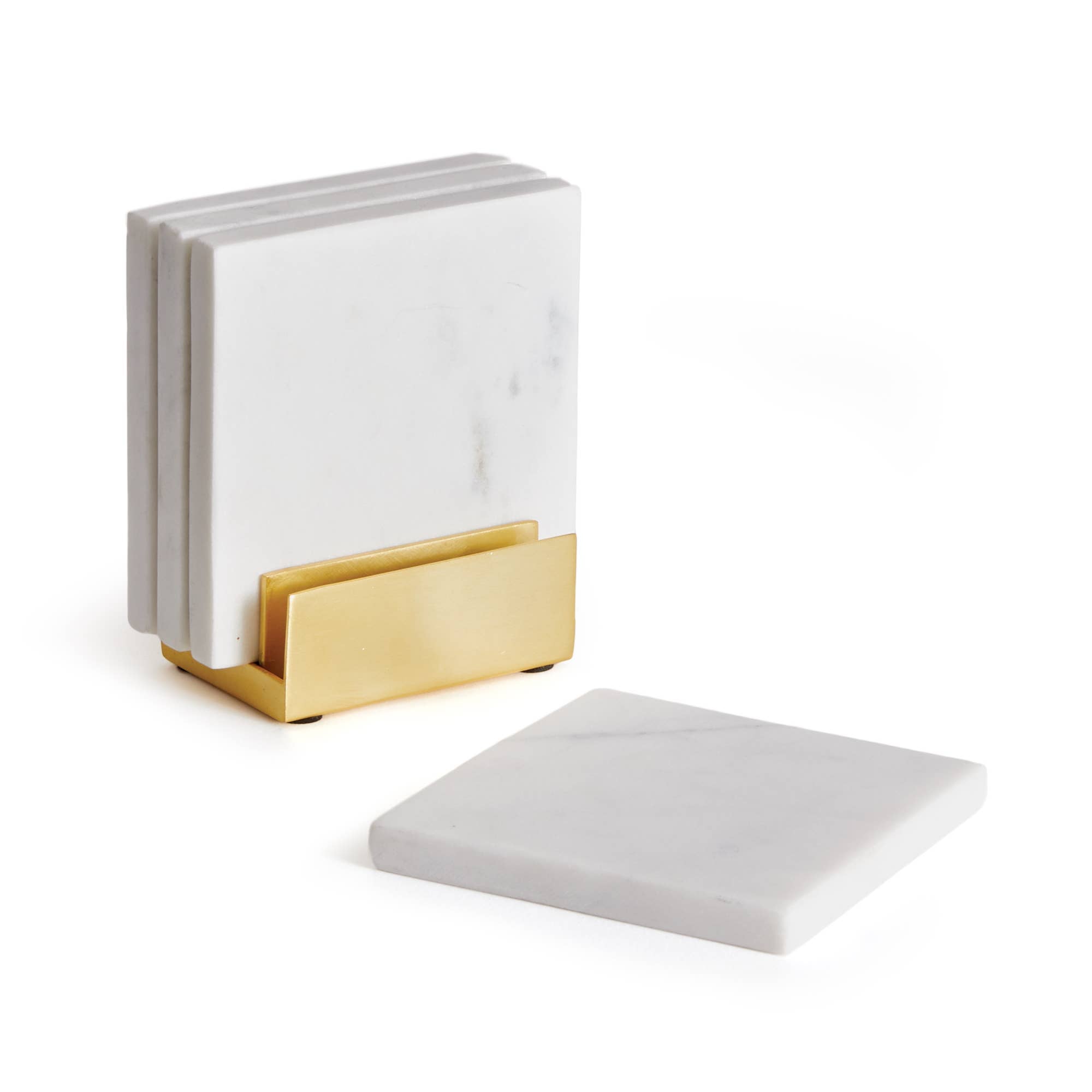 Brooklyn Marble Coasters with Brass Holder - Set of 4