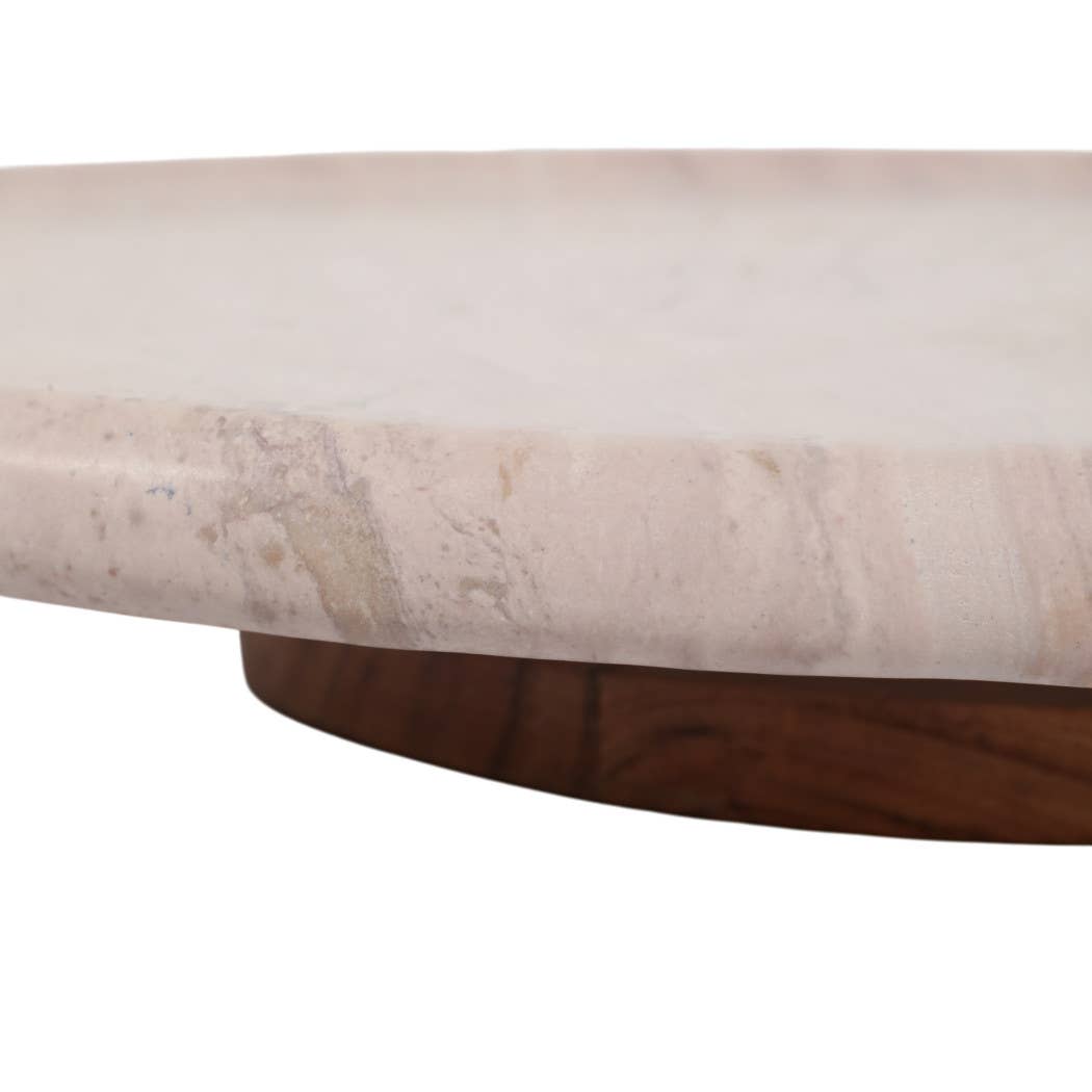 Decorative Tray - Ivory Wood Marble Round Lazy Susan, 16 in.