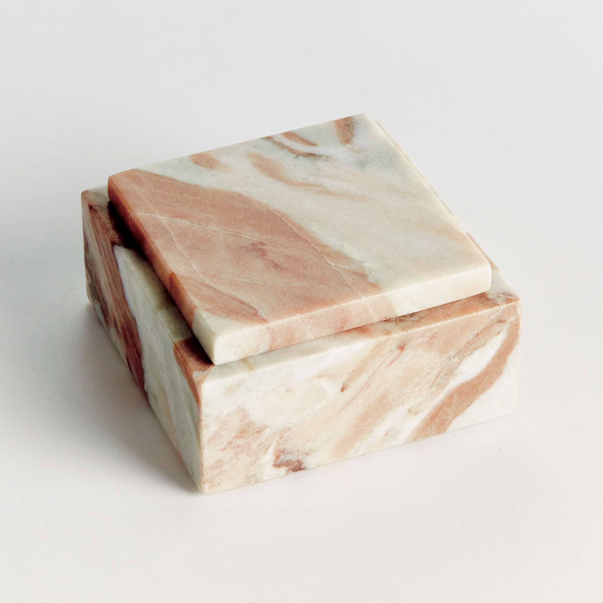 Jaqueline Square Lidded Box Short - Brown/White Marble